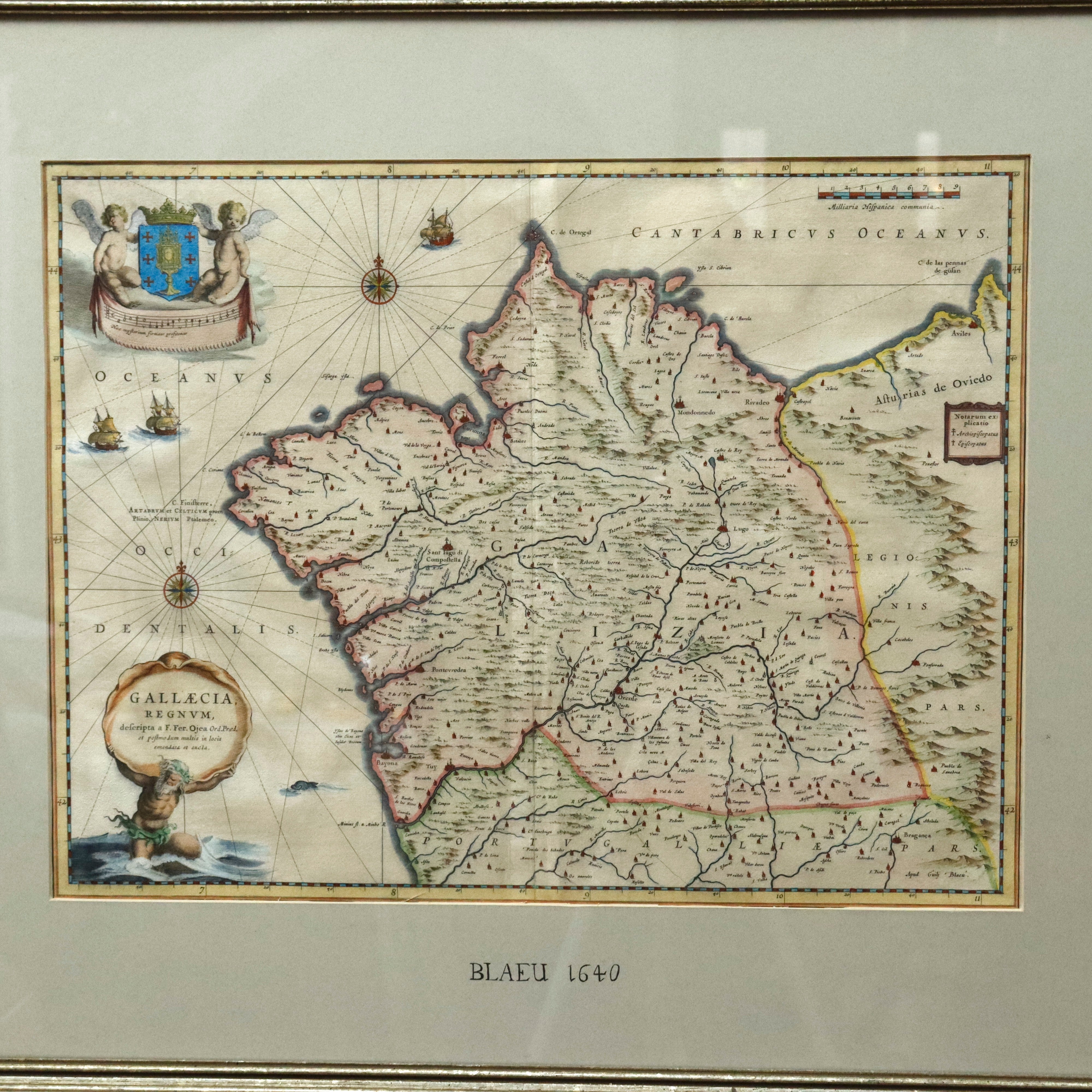AW7-255: Willem Janszoon Blaeu Kingdom of Galicia Colored Engraving Map Circa 1635