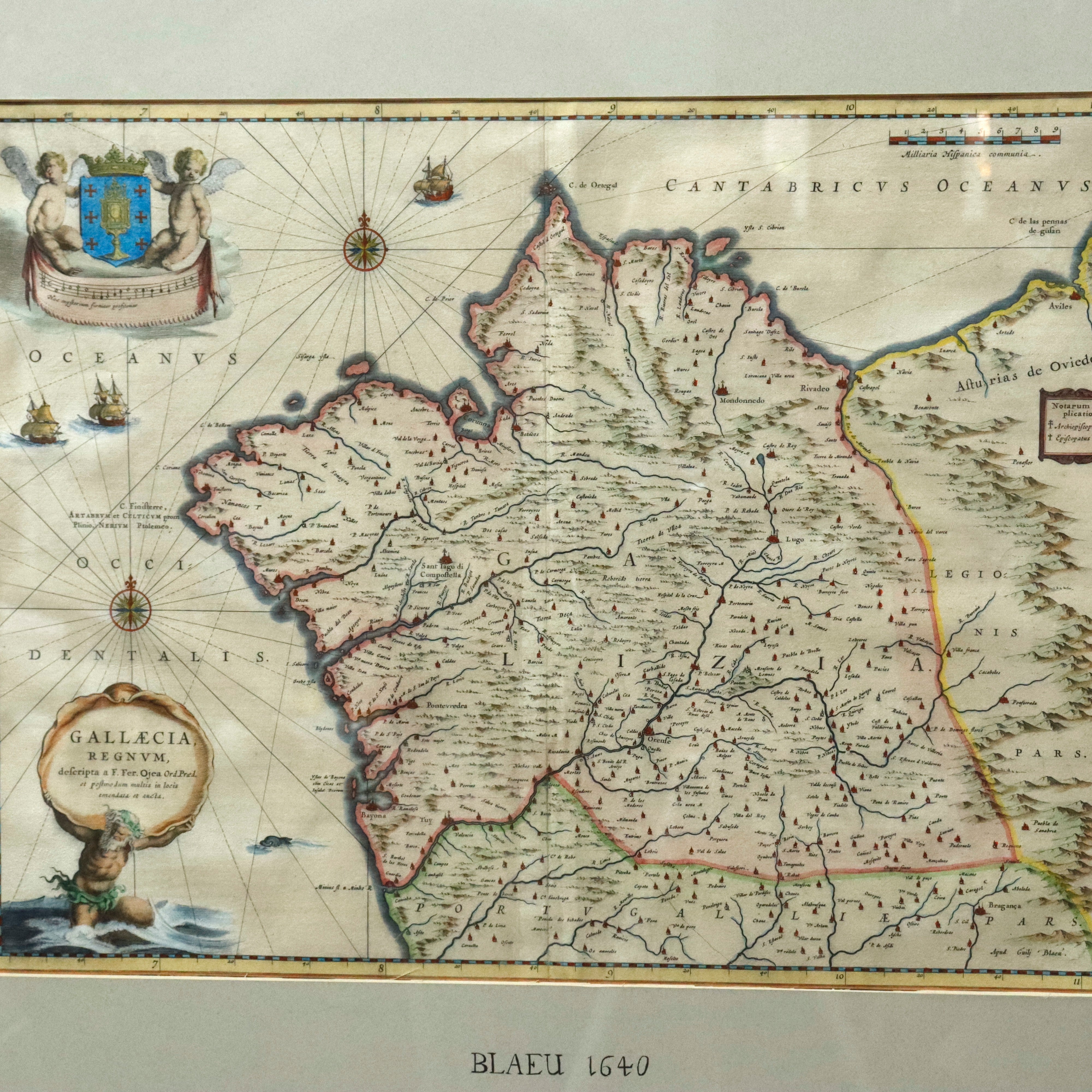 AW7-255: Willem Janszoon Blaeu Kingdom of Galicia Colored Engraving Map Circa 1635