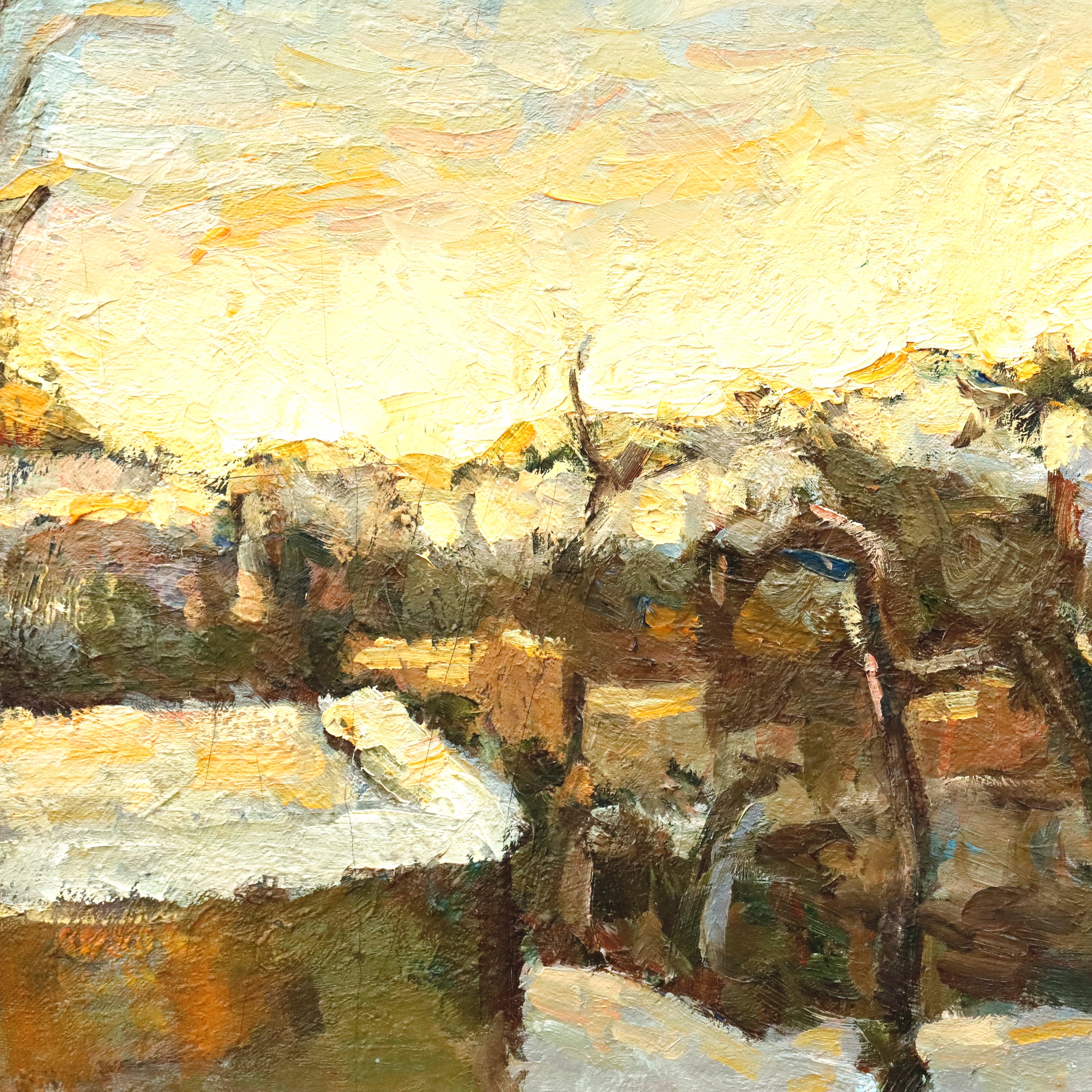 AW932: Expressionist Landscape Oil on Canvas Painting Mid 20th Century