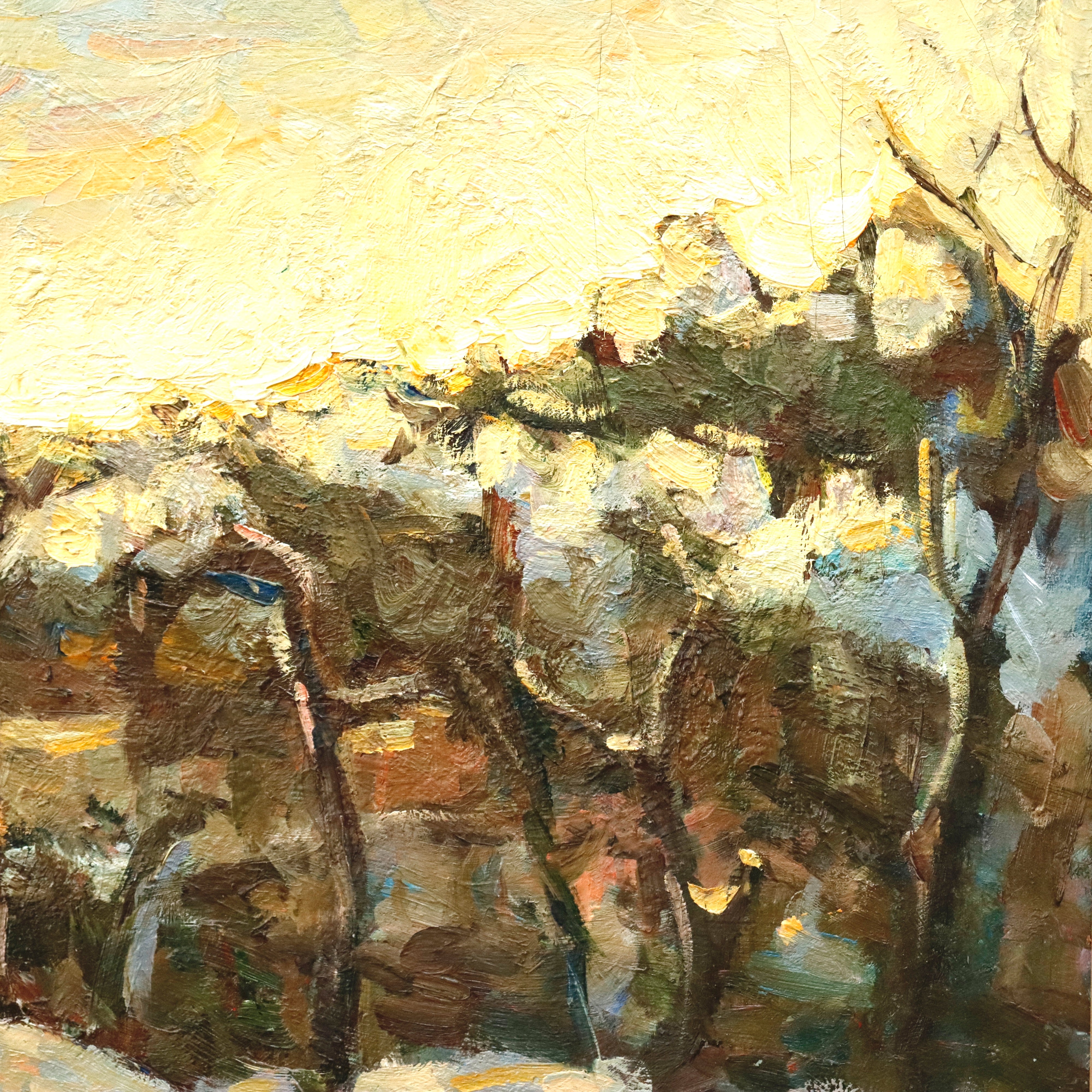 AW932: Expressionist Landscape Oil on Canvas Painting Mid 20th Century