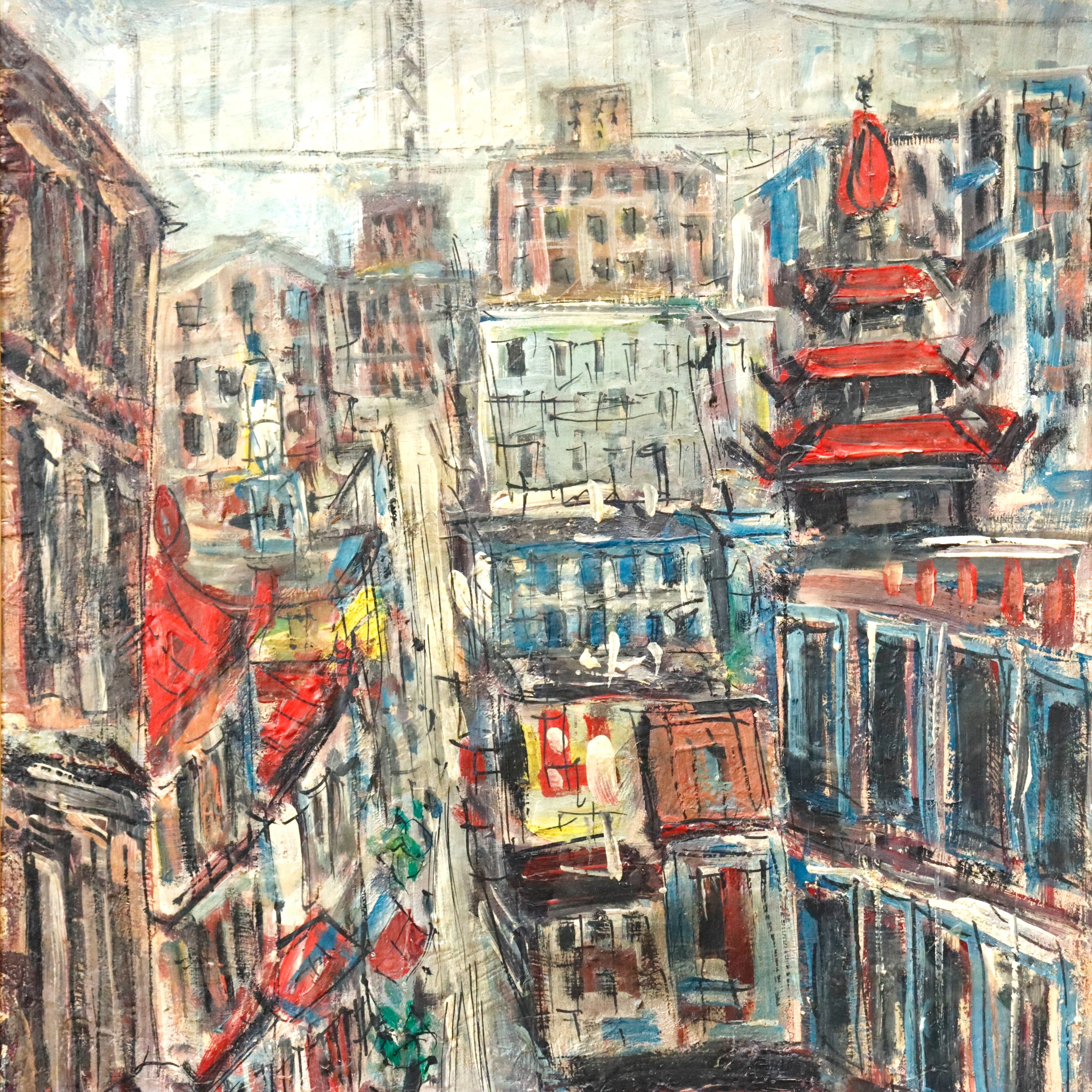 AW425: Pascal Cucaro San Francisco Street Scene Oil on Board Painting