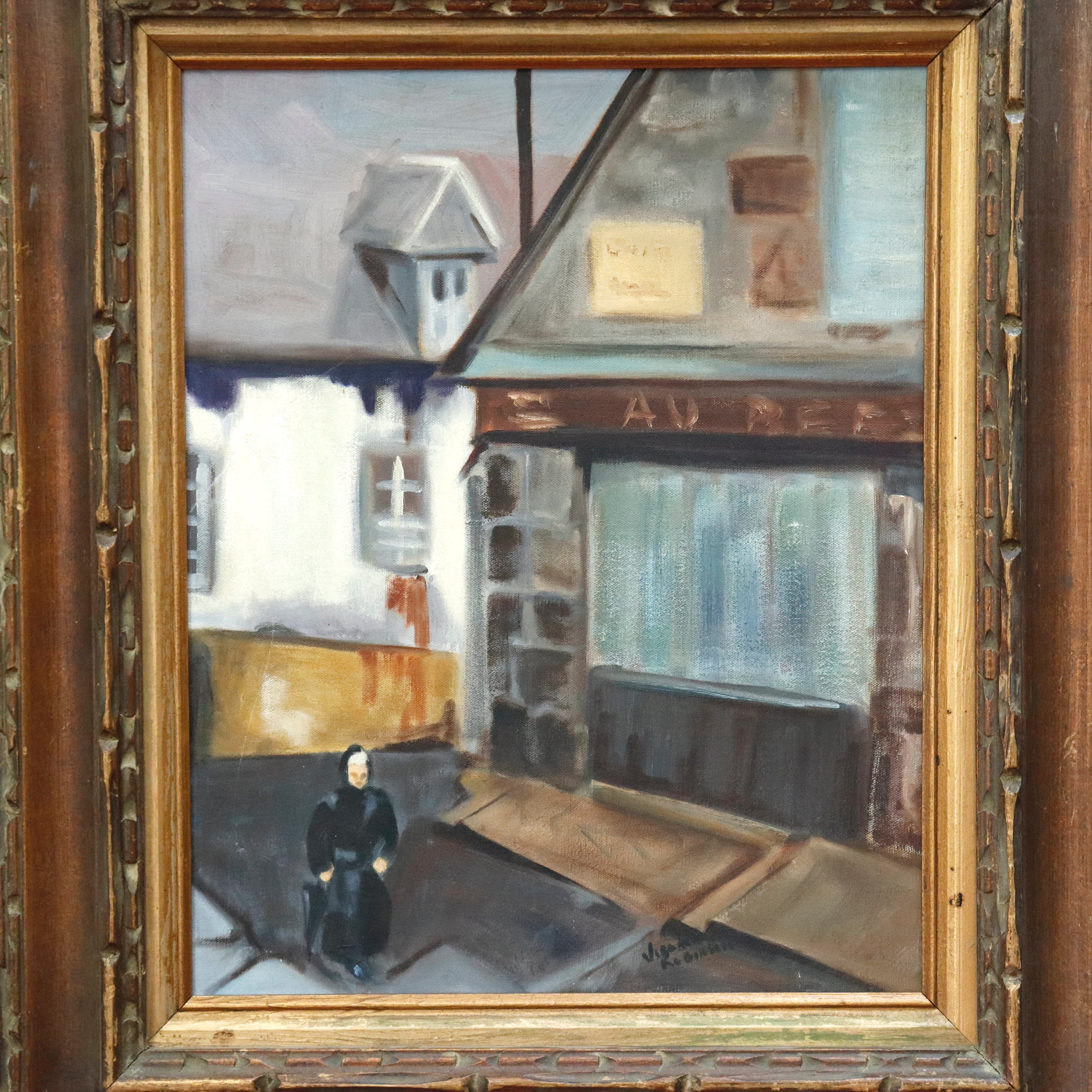 AW934: Virginia Robinson Expressionist French Street Scene Oil on Canvas