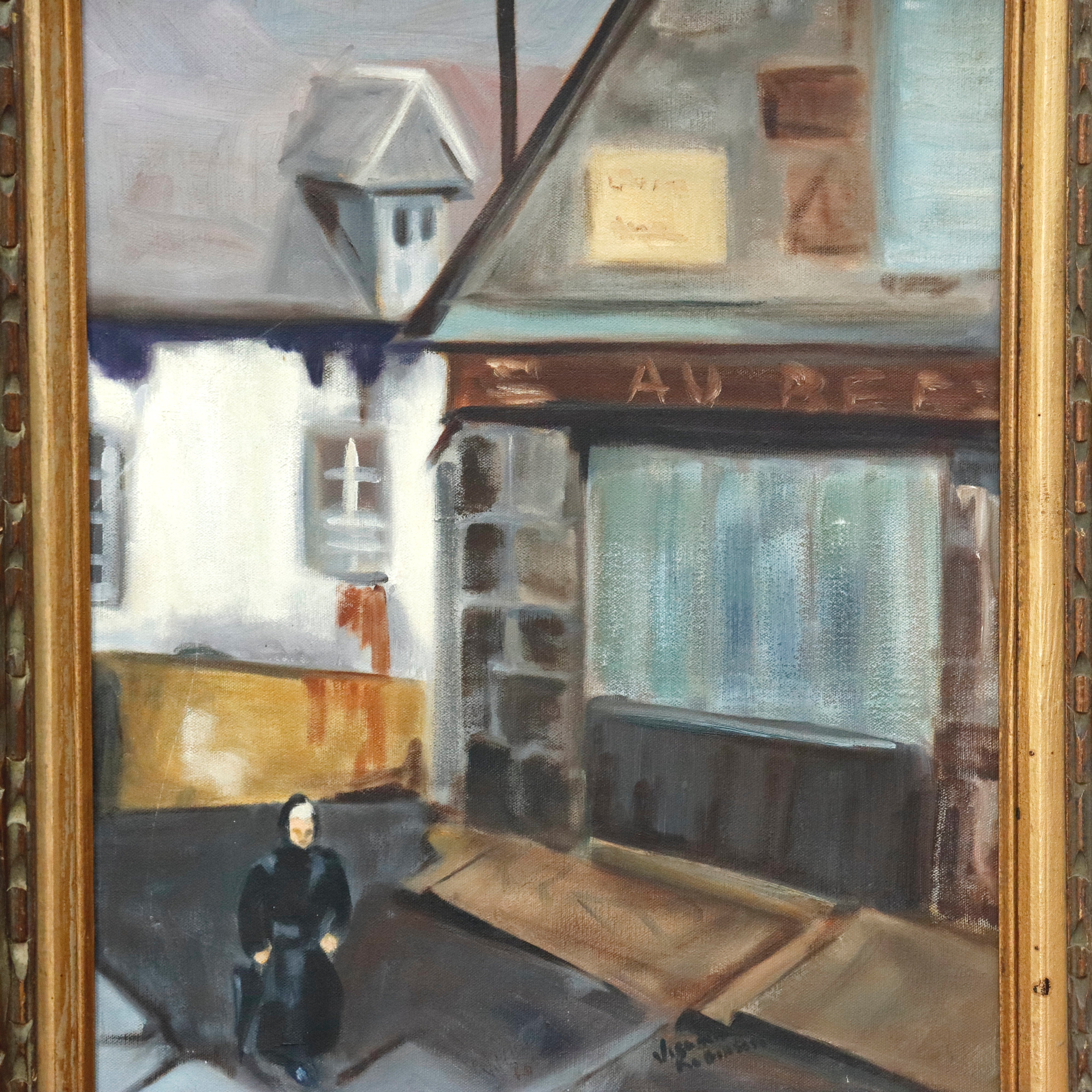 AW934: Virginia Robinson Expressionist French Street Scene Oil on Canvas