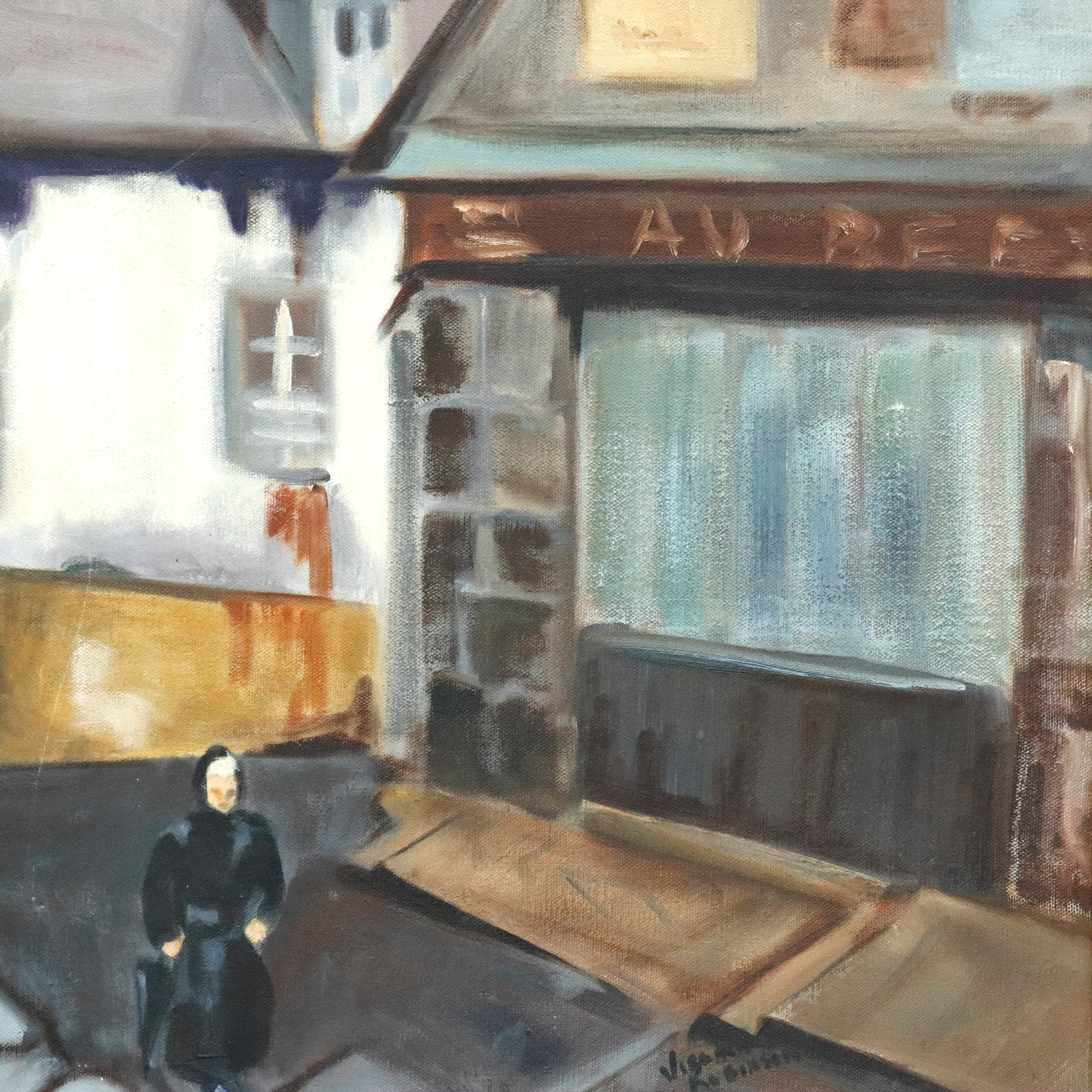 AW934: Virginia Robinson Expressionist French Street Scene Oil on Canvas
