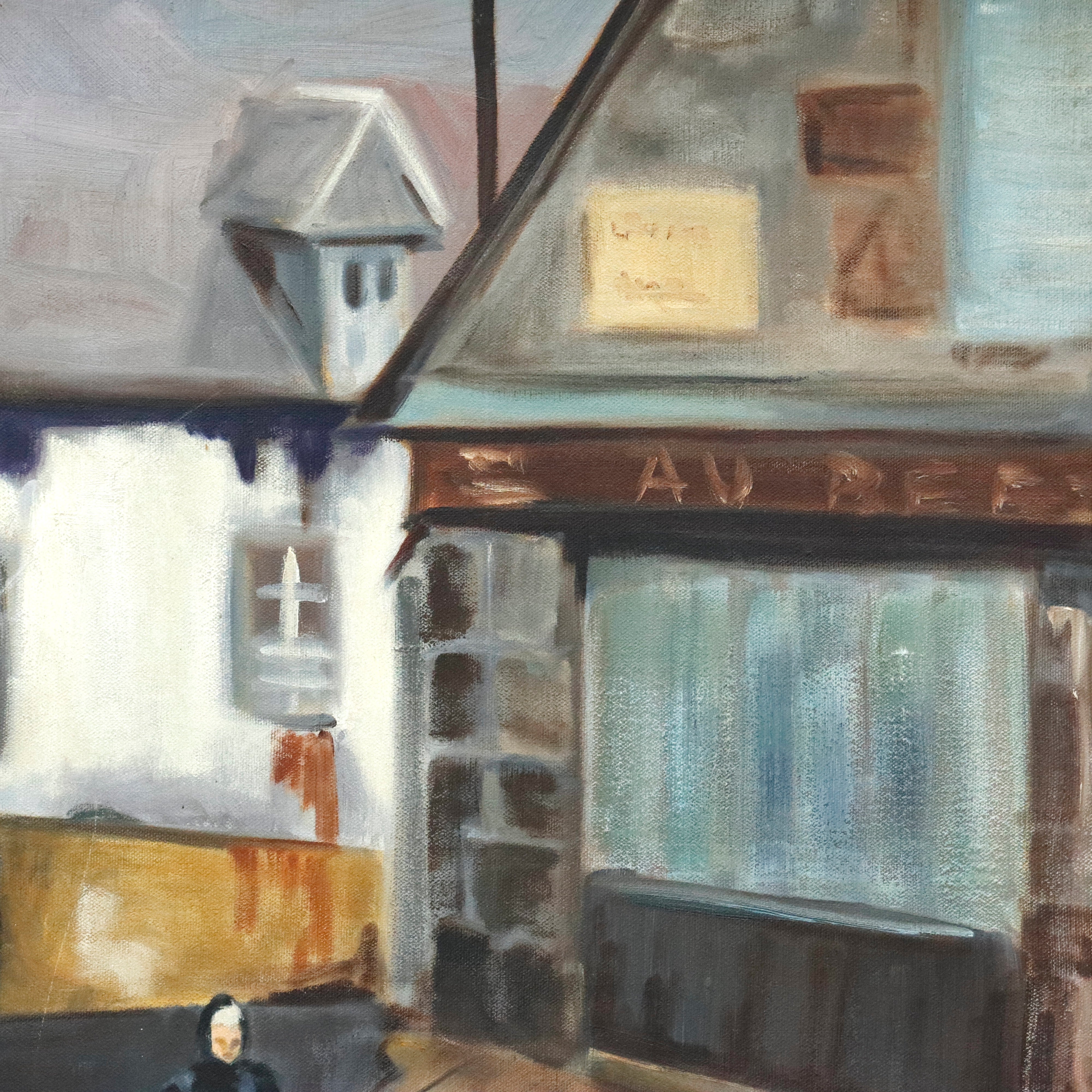 AW934: Virginia Robinson Expressionist French Street Scene Oil on Canvas