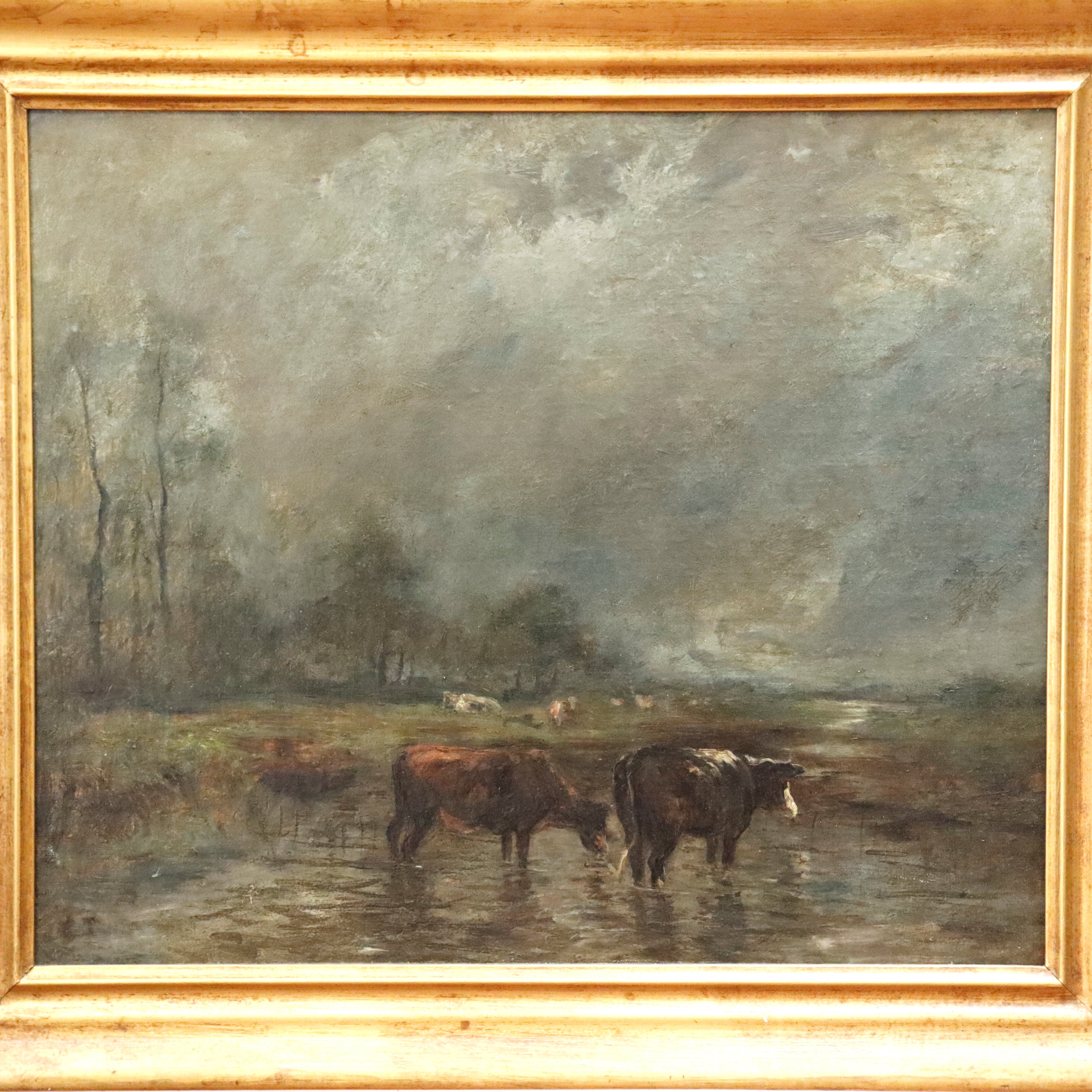 AW607: Constant Troyon Attribution 19th Century Barbizon Landscape Oil on Canvas Laid to Board