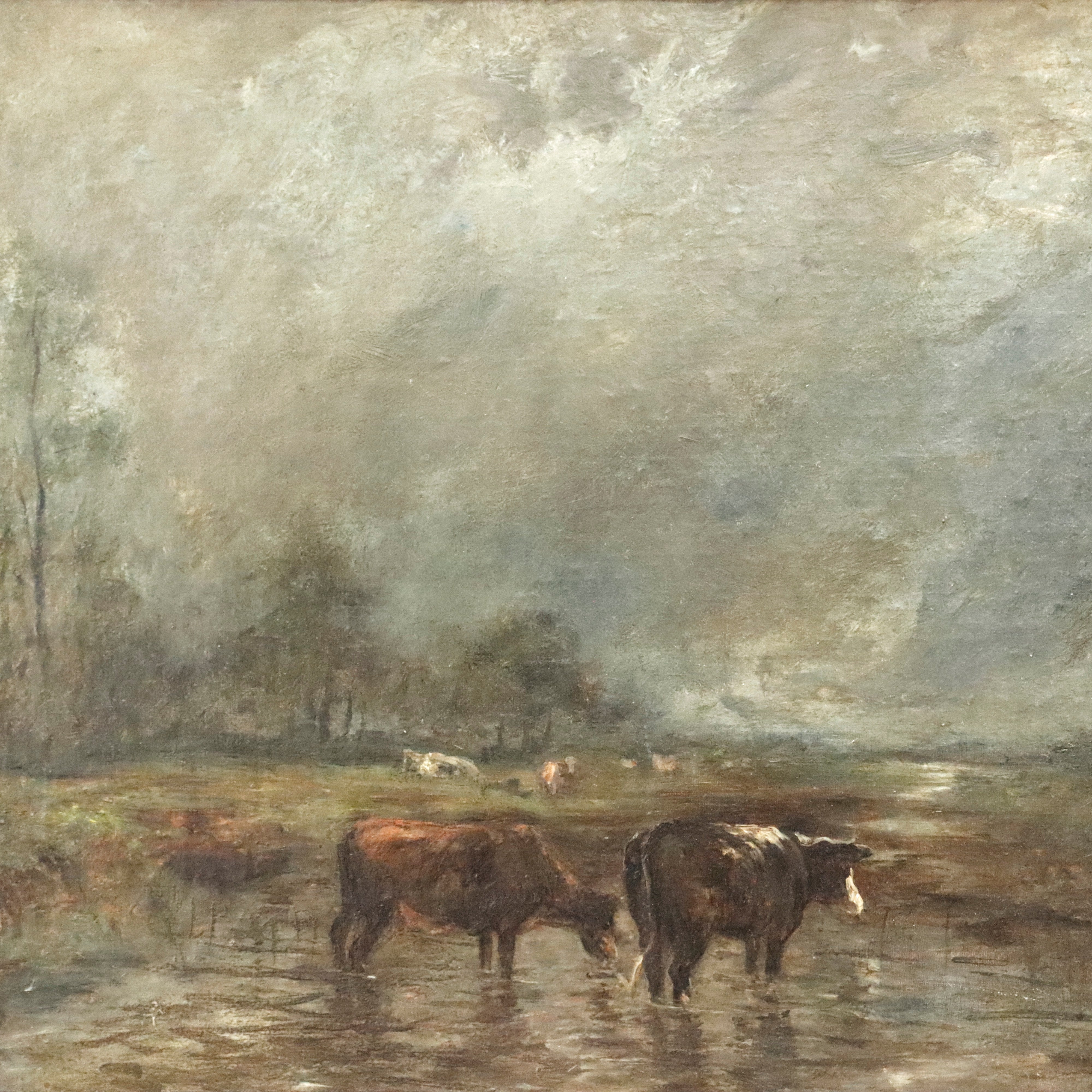 AW607: Constant Troyon Attribution 19th Century Barbizon Landscape Oil on Canvas Laid to Board