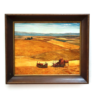 Edward Millman WPA 1930's Wheat Field Threshing Oil on Masonite Board Painting | Work of Man