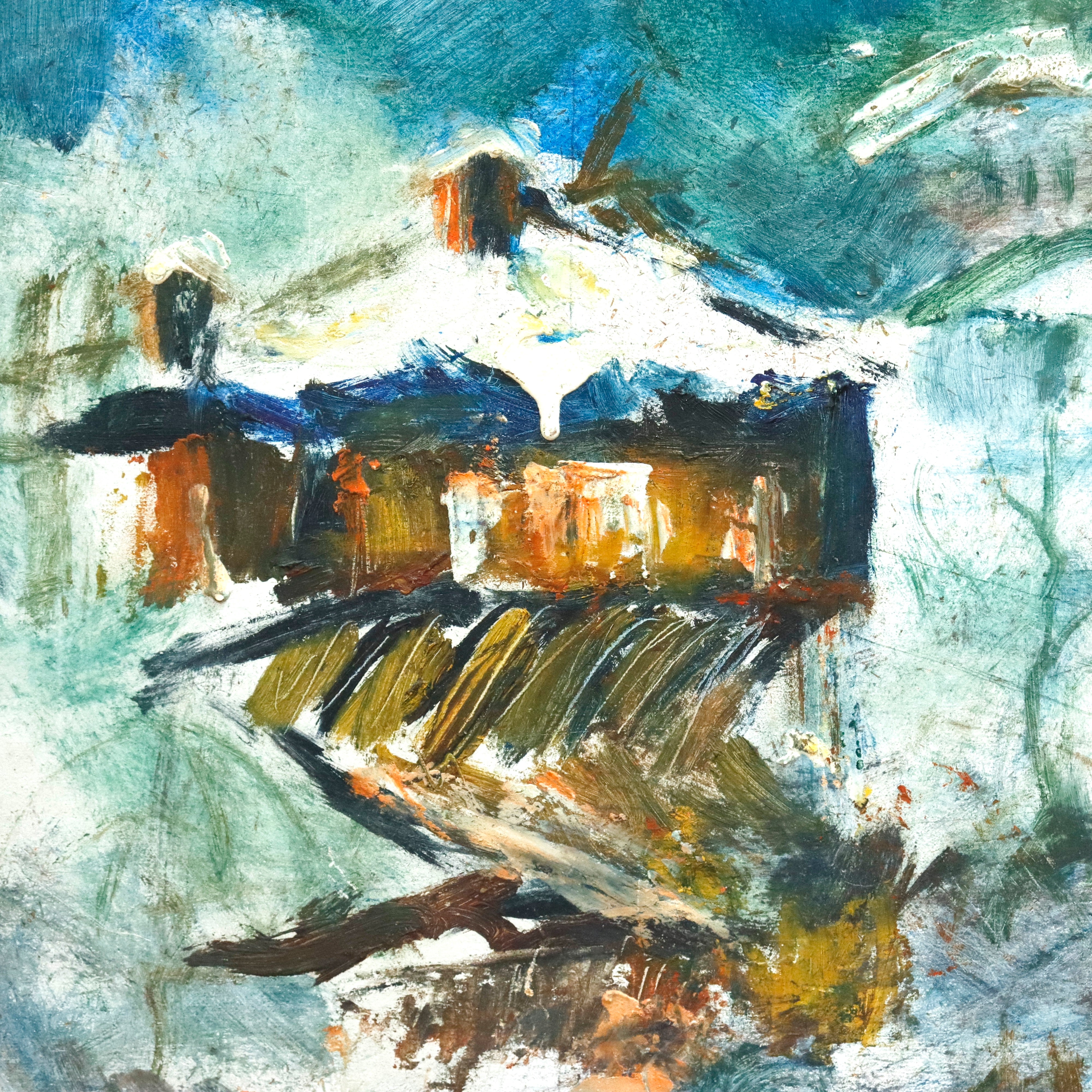 AW936: S. Serov Expressionist Landscape Masonite Board Painting Early 20th Century