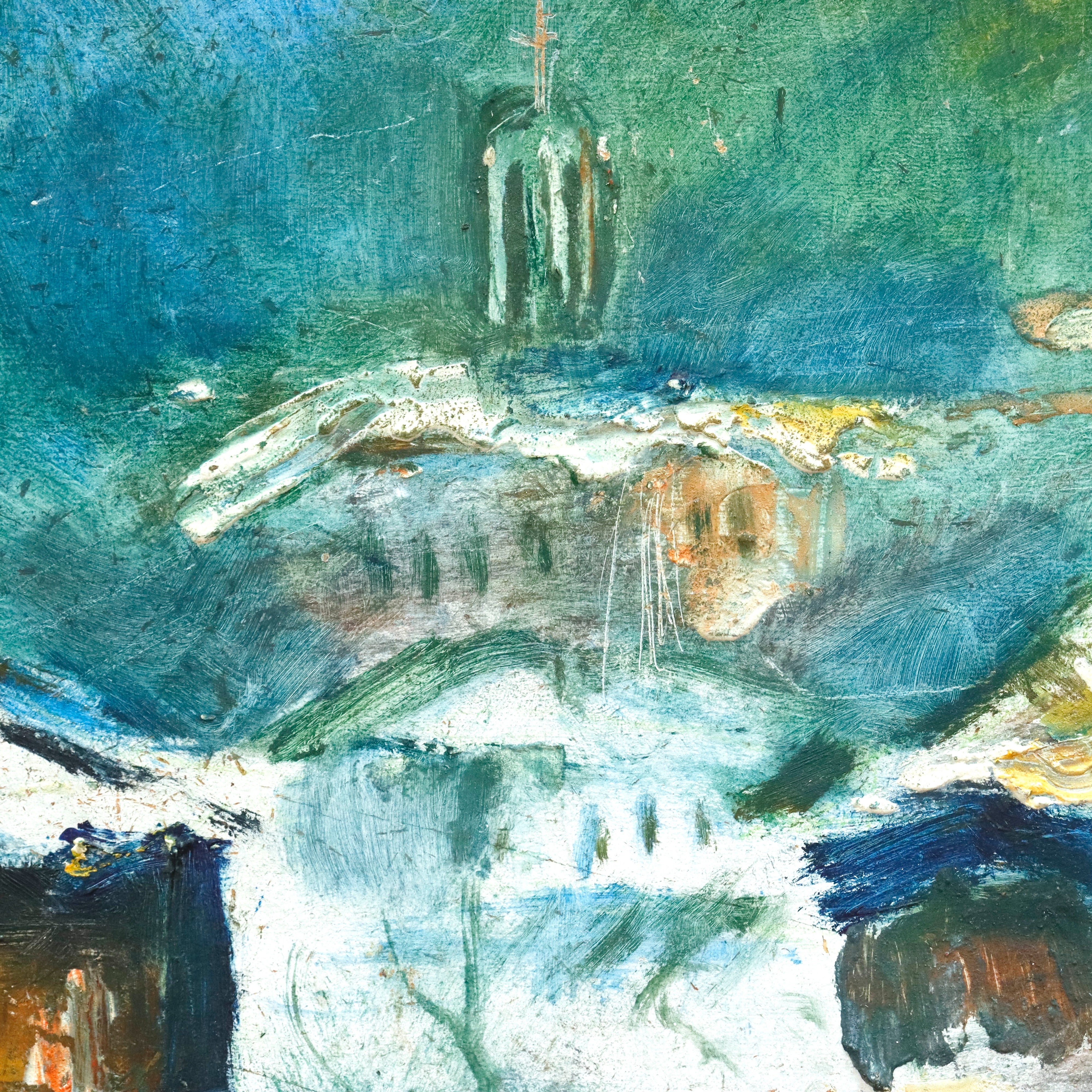 AW936: S. Serov Expressionist Landscape Masonite Board Painting Early 20th Century