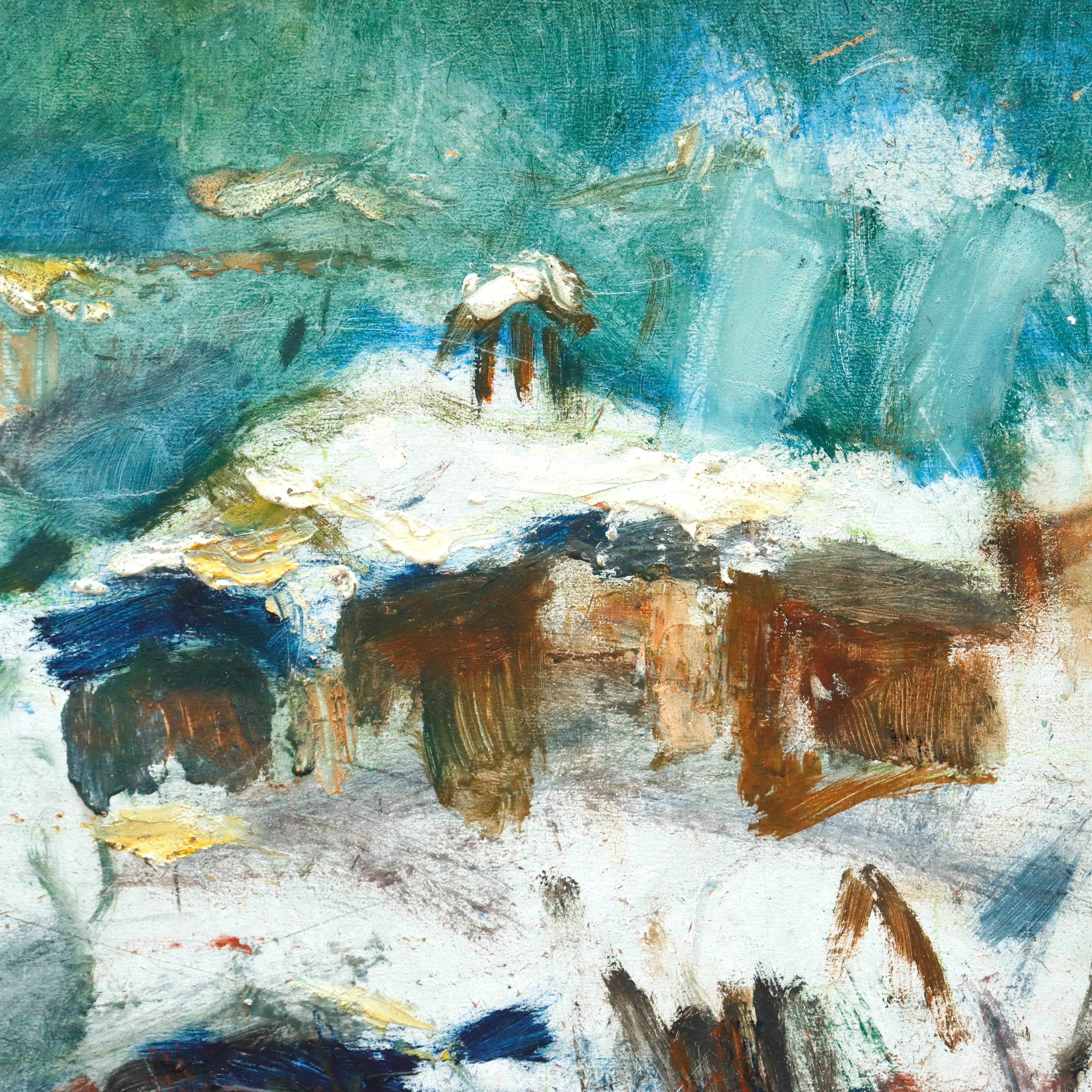 AW936: S. Serov Expressionist Landscape Masonite Board Painting Early 20th Century