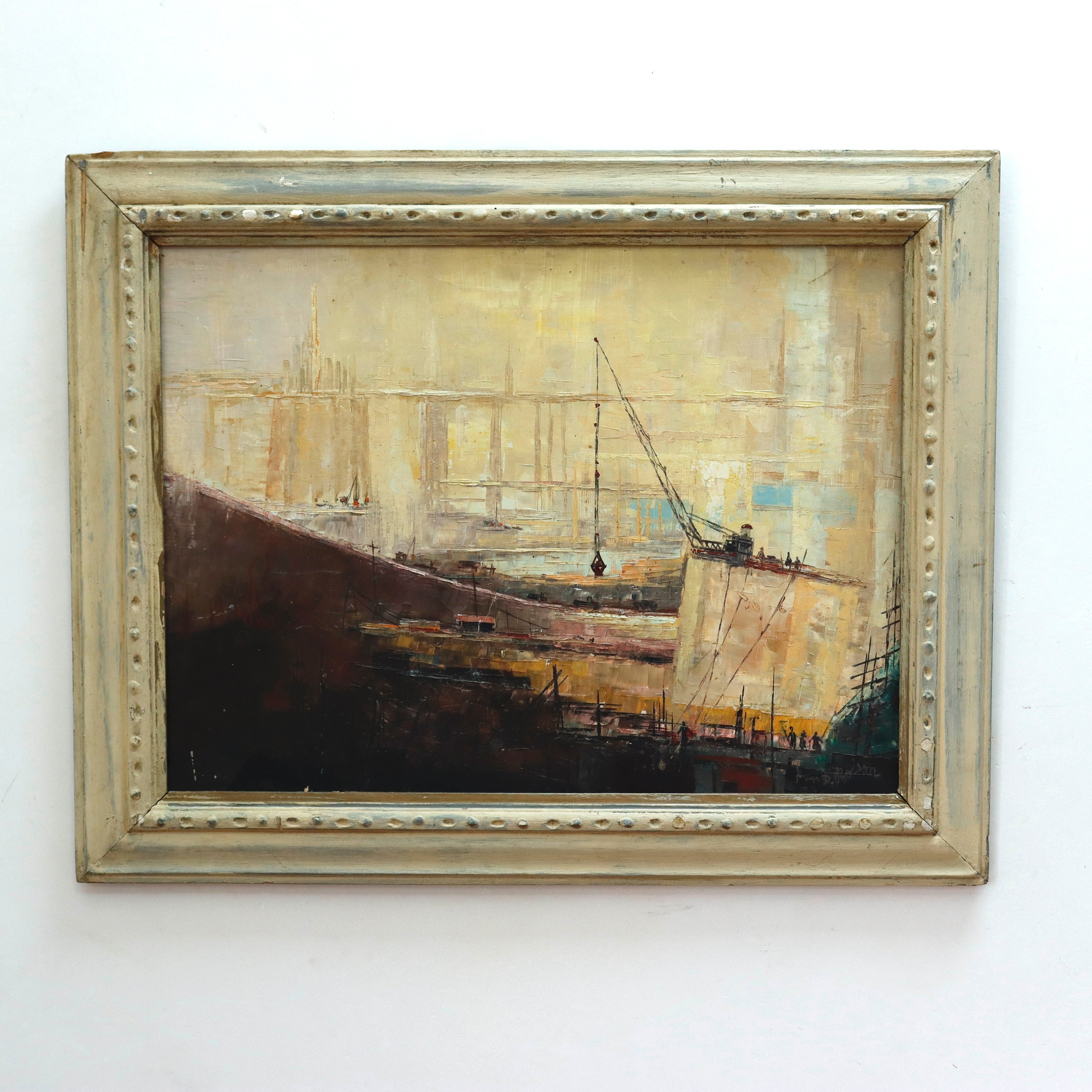 Alan D. Bolson Industrial Construction Oil on Masonite Board Painting  | Work of Man