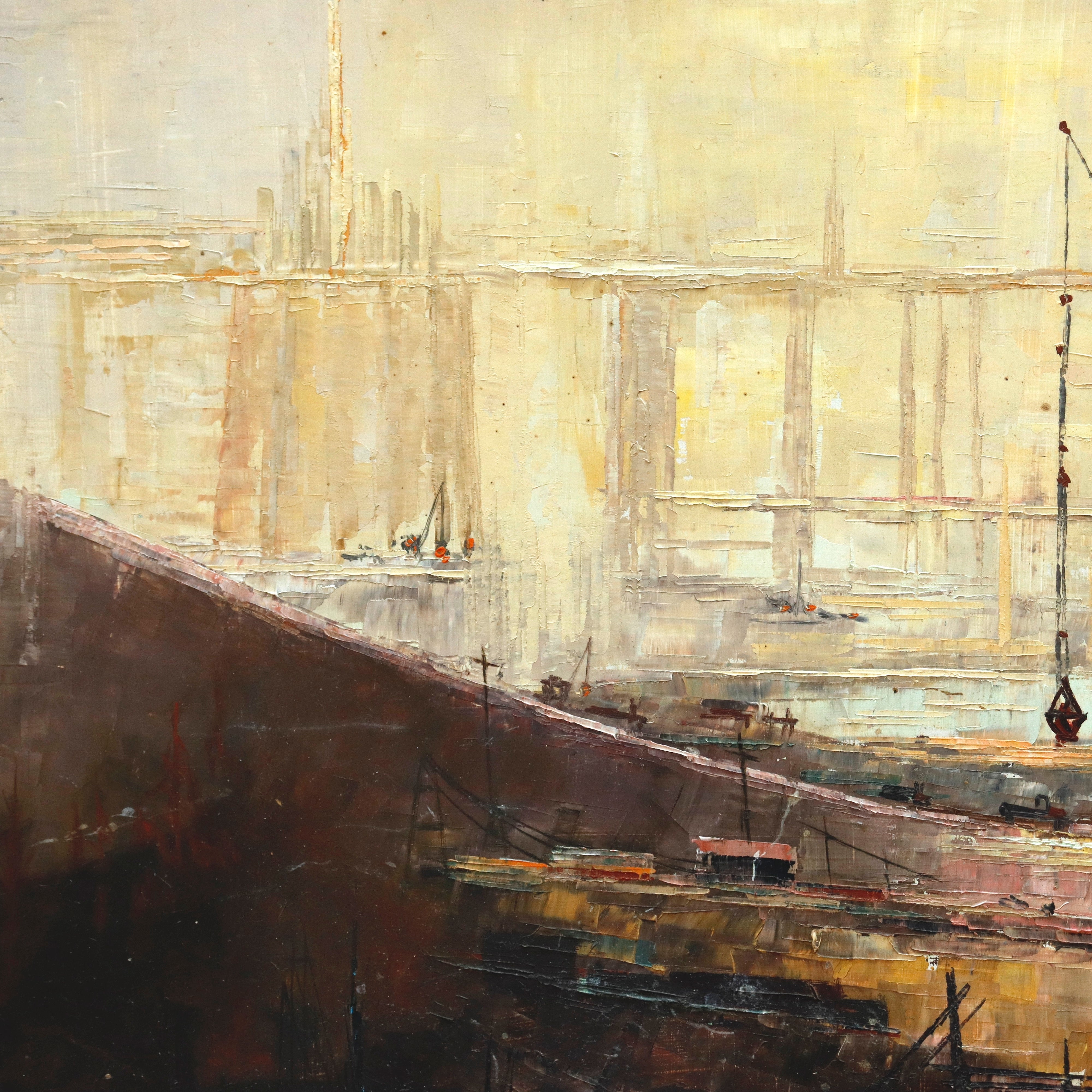 AW937: Alan D. Bolson Industrial Construction Oil on Masonite Board Painting Circa 1930's