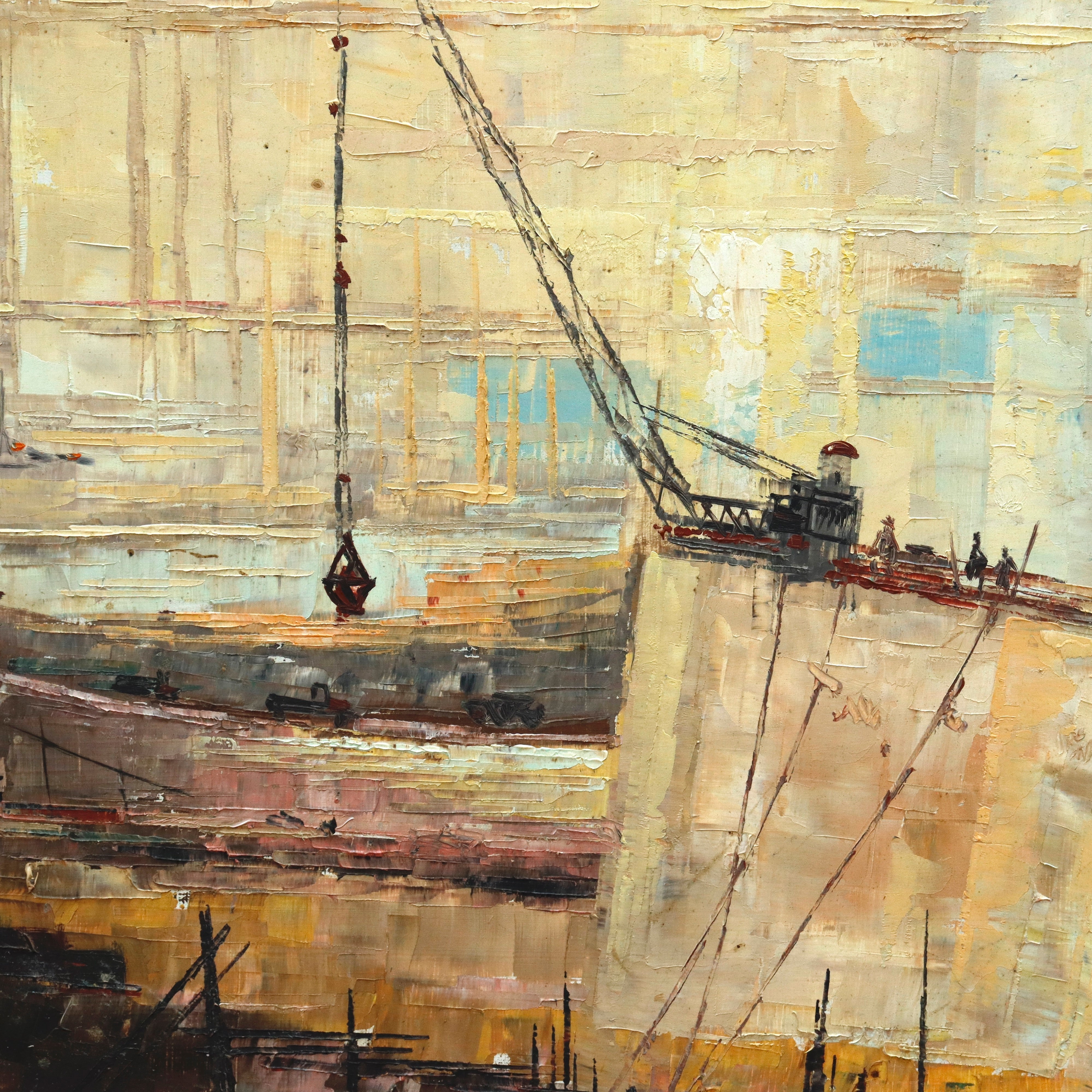 AW937: Alan D. Bolson Industrial Construction Oil on Masonite Board Painting Circa 1930's