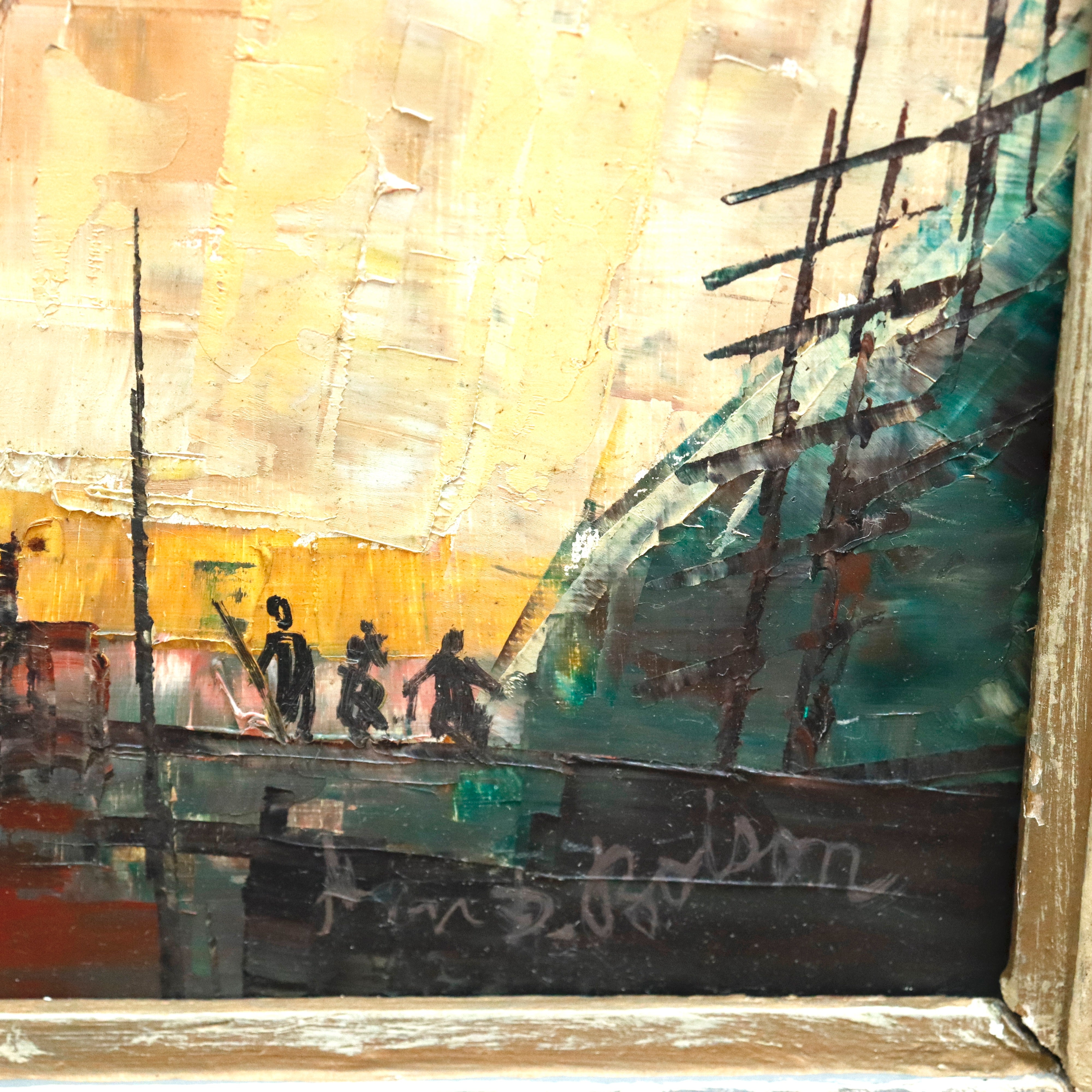 AW937: Alan D. Bolson Industrial Construction Oil on Masonite Board Painting Circa 1930's