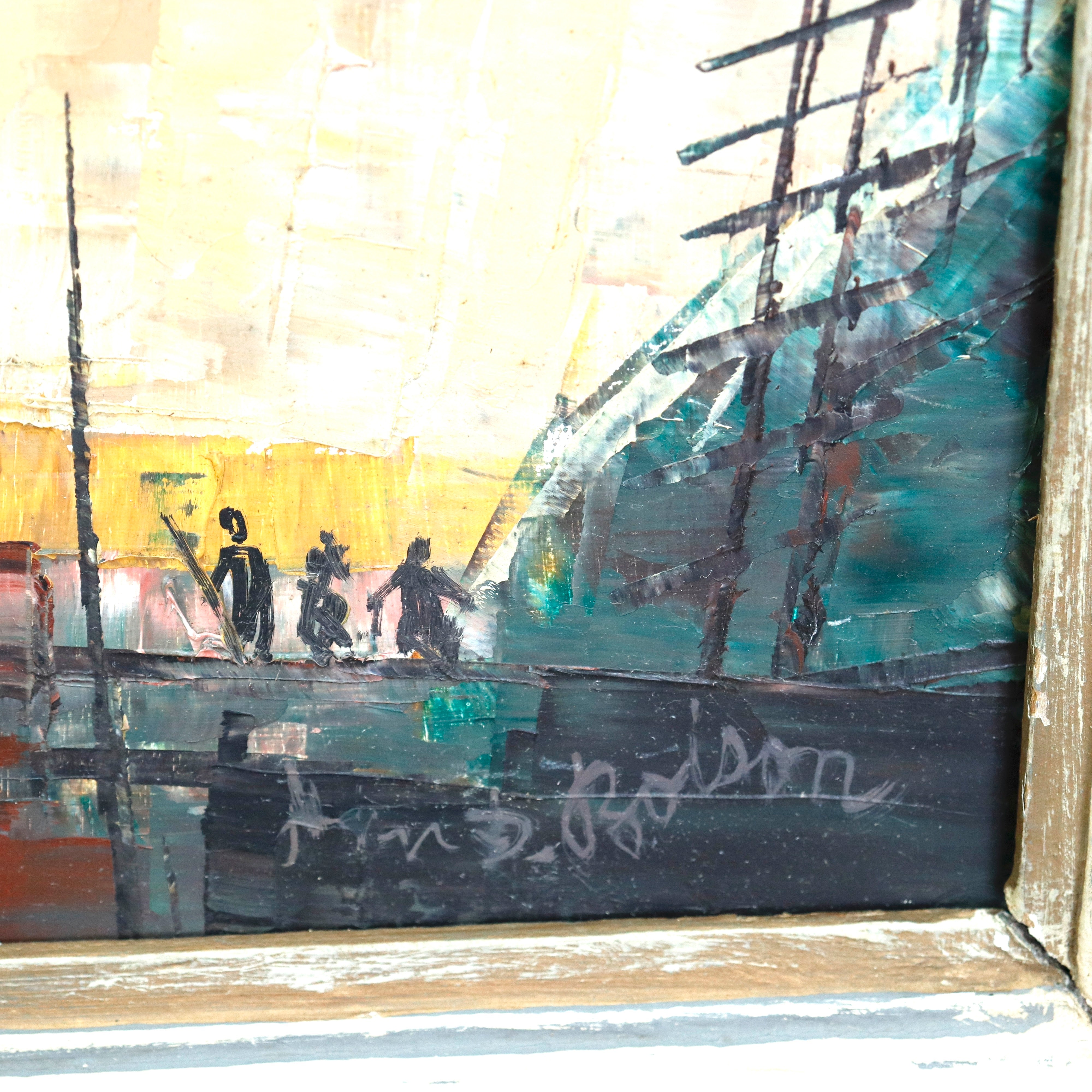 AW937: Alan D. Bolson Industrial Construction Oil on Masonite Board Painting Circa 1930's