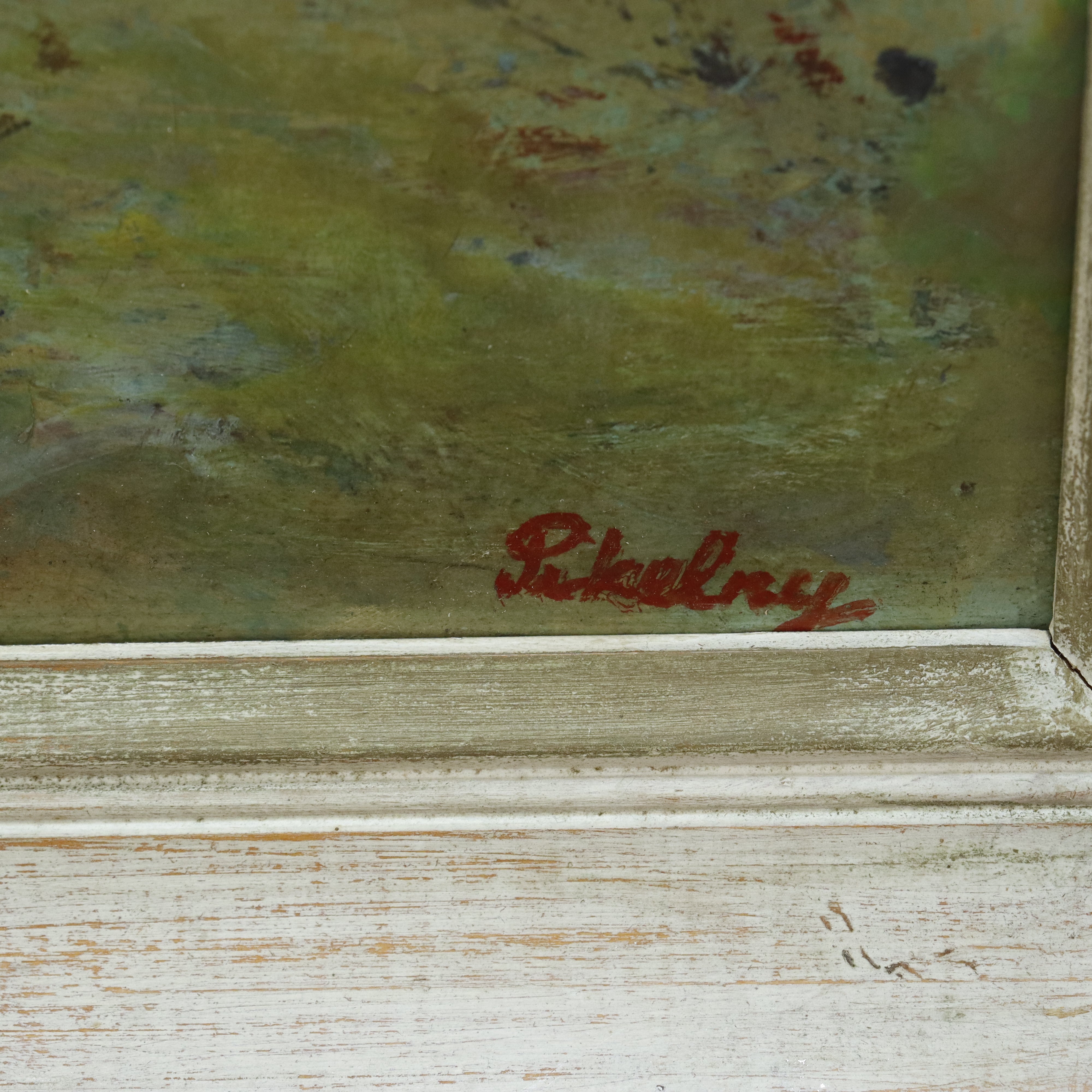 AW776: Robert Pikelny "Tight Rope" Modernist Oil on Board Early 20th Century