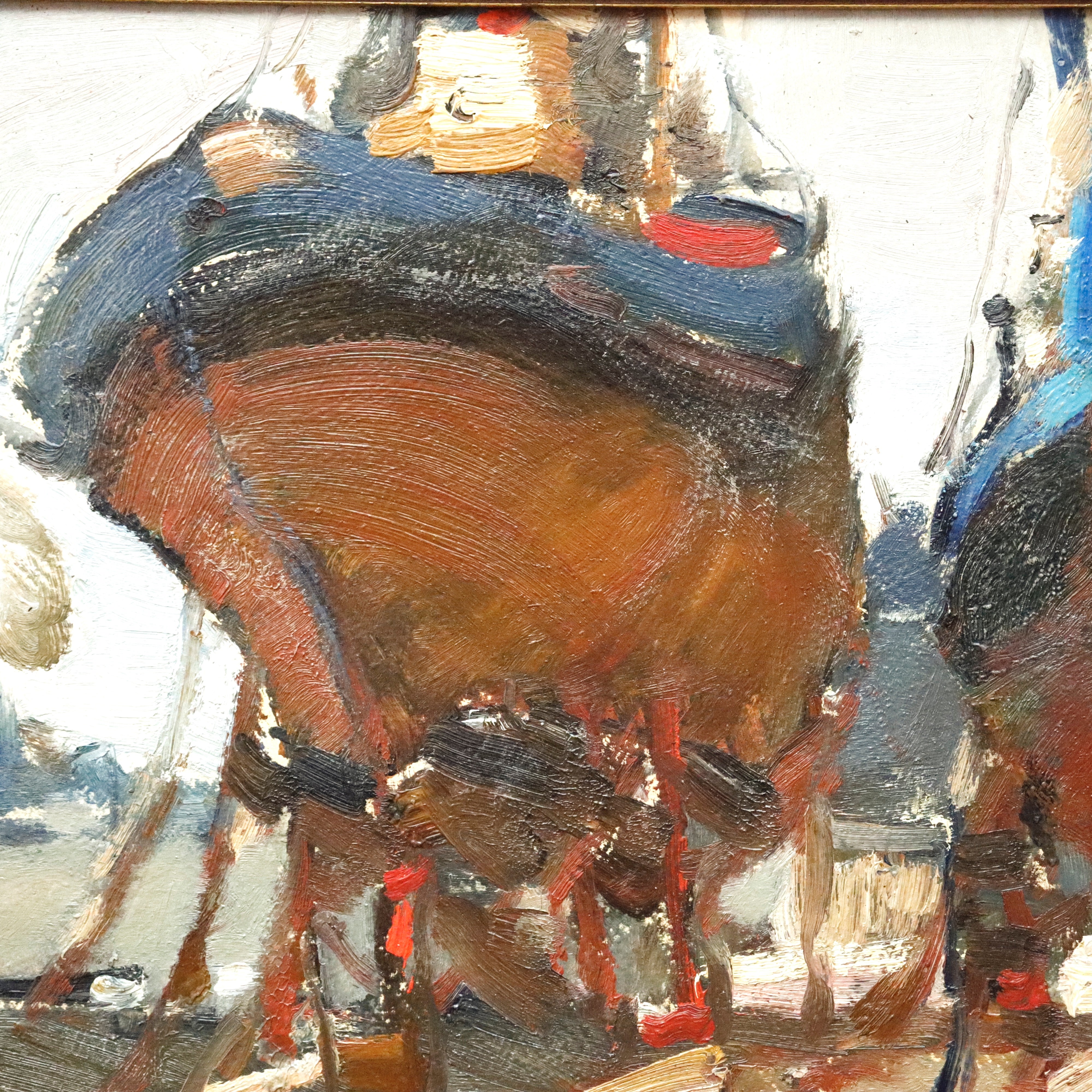 AW943: European Ships in Drydock Expressionist Oil on Canvas Painting Dated 1962