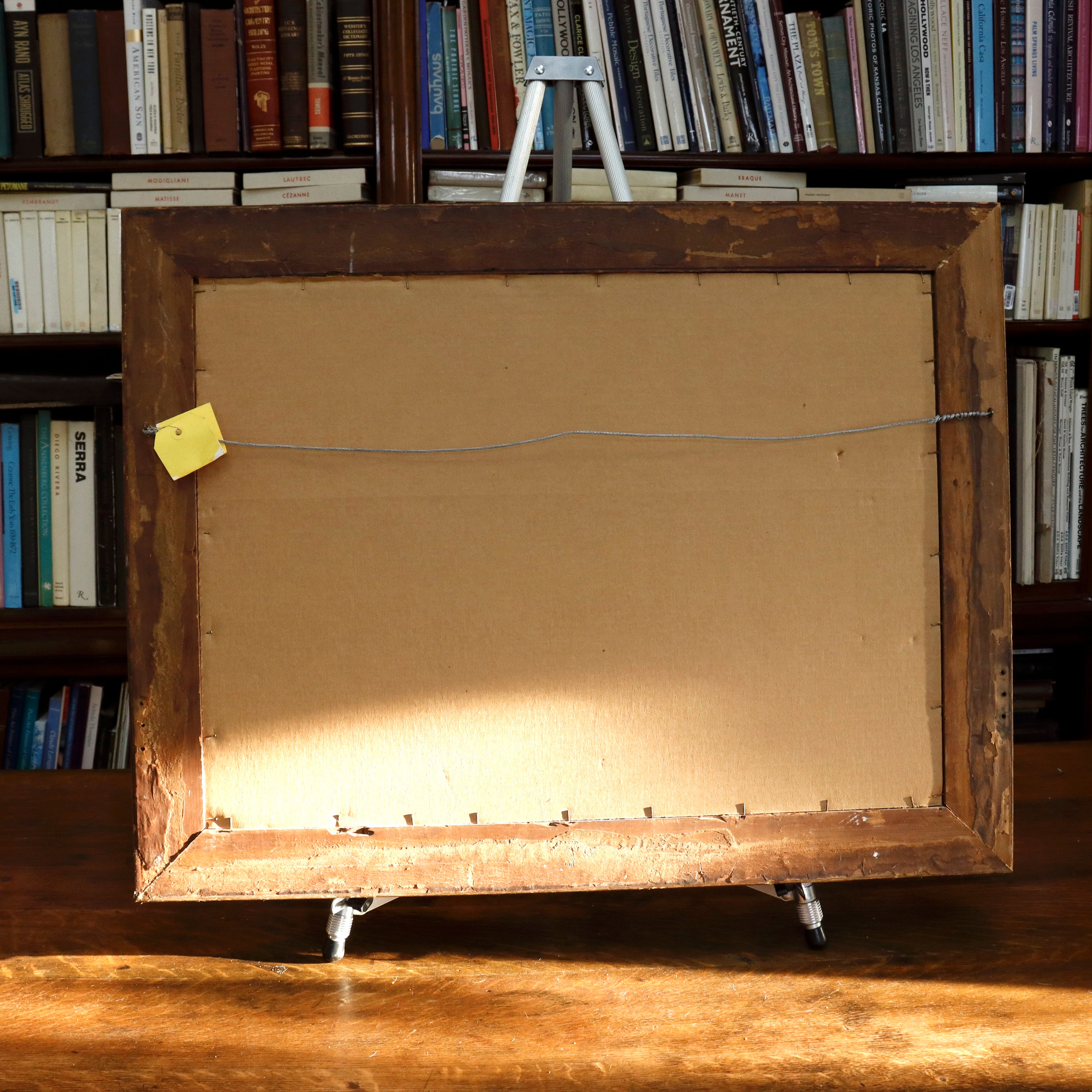 AW943: European Ships in Drydock Expressionist Oil on Canvas Painting Dated 1962