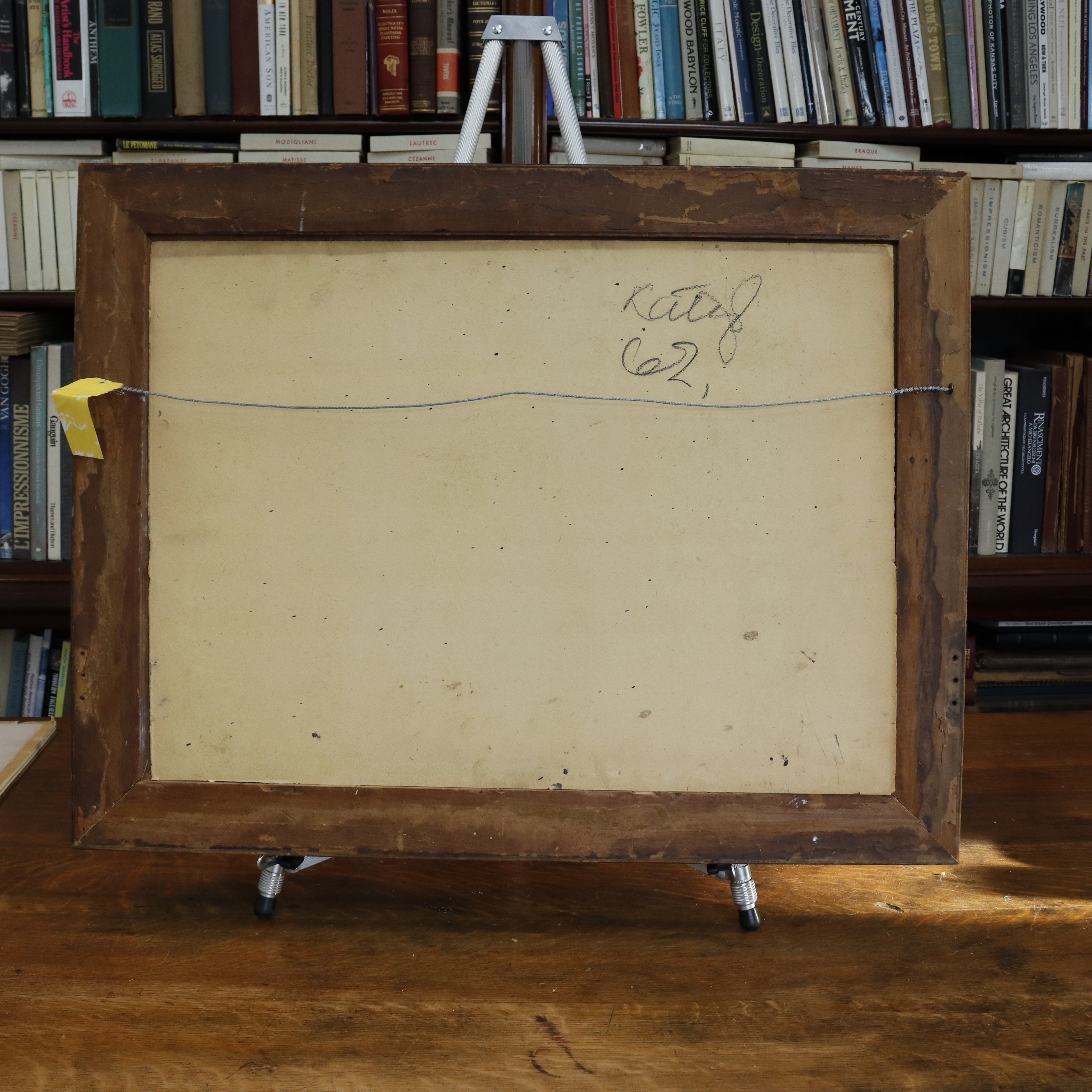 AW943: European Ships in Drydock Expressionist Oil on Canvas Painting Dated 1962