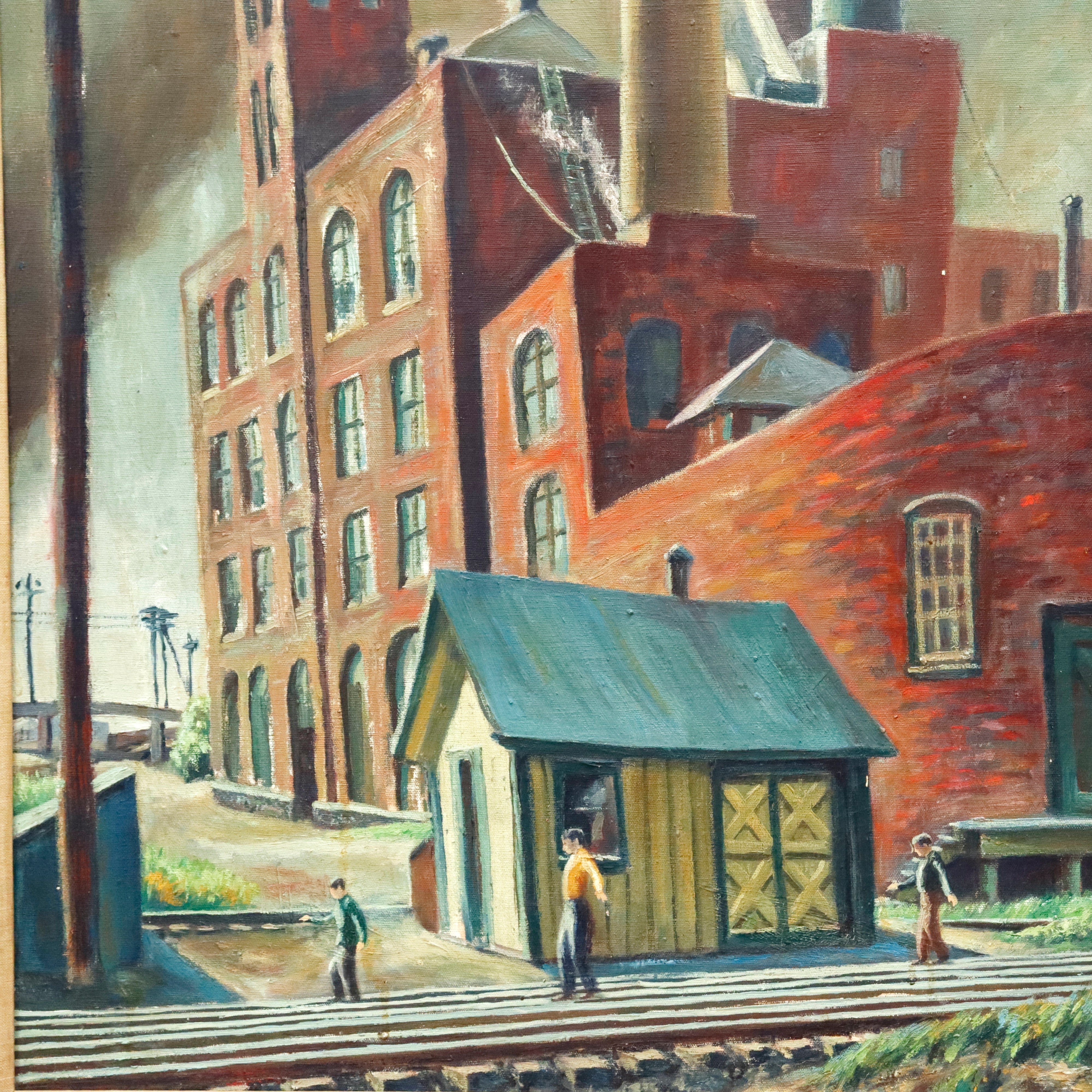 AW944: Samuel Thal WPA Ashcan American Regionalist Industrial Oil on Canvas Painting