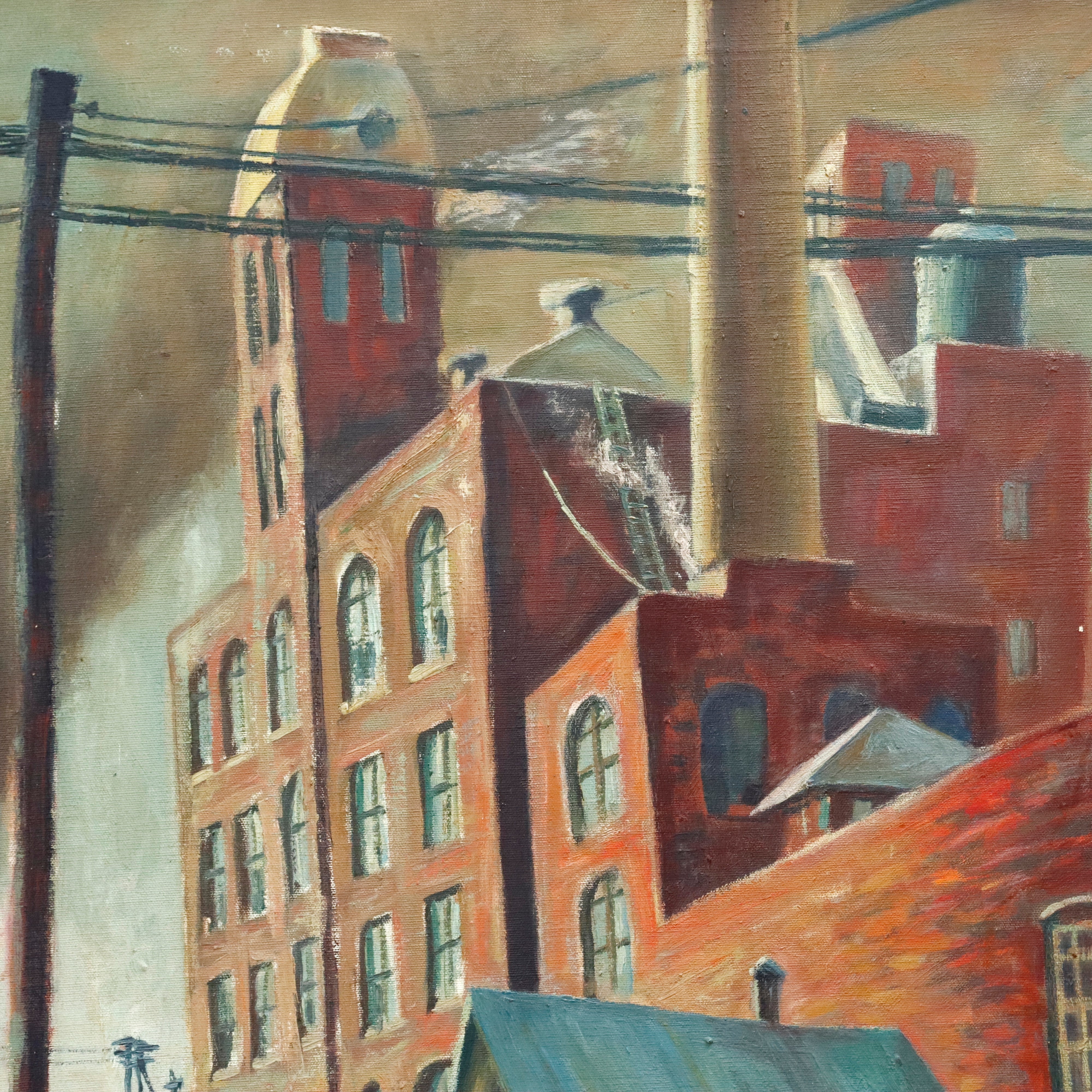 AW944: Samuel Thal WPA Ashcan American Regionalist Industrial Oil on Canvas Painting