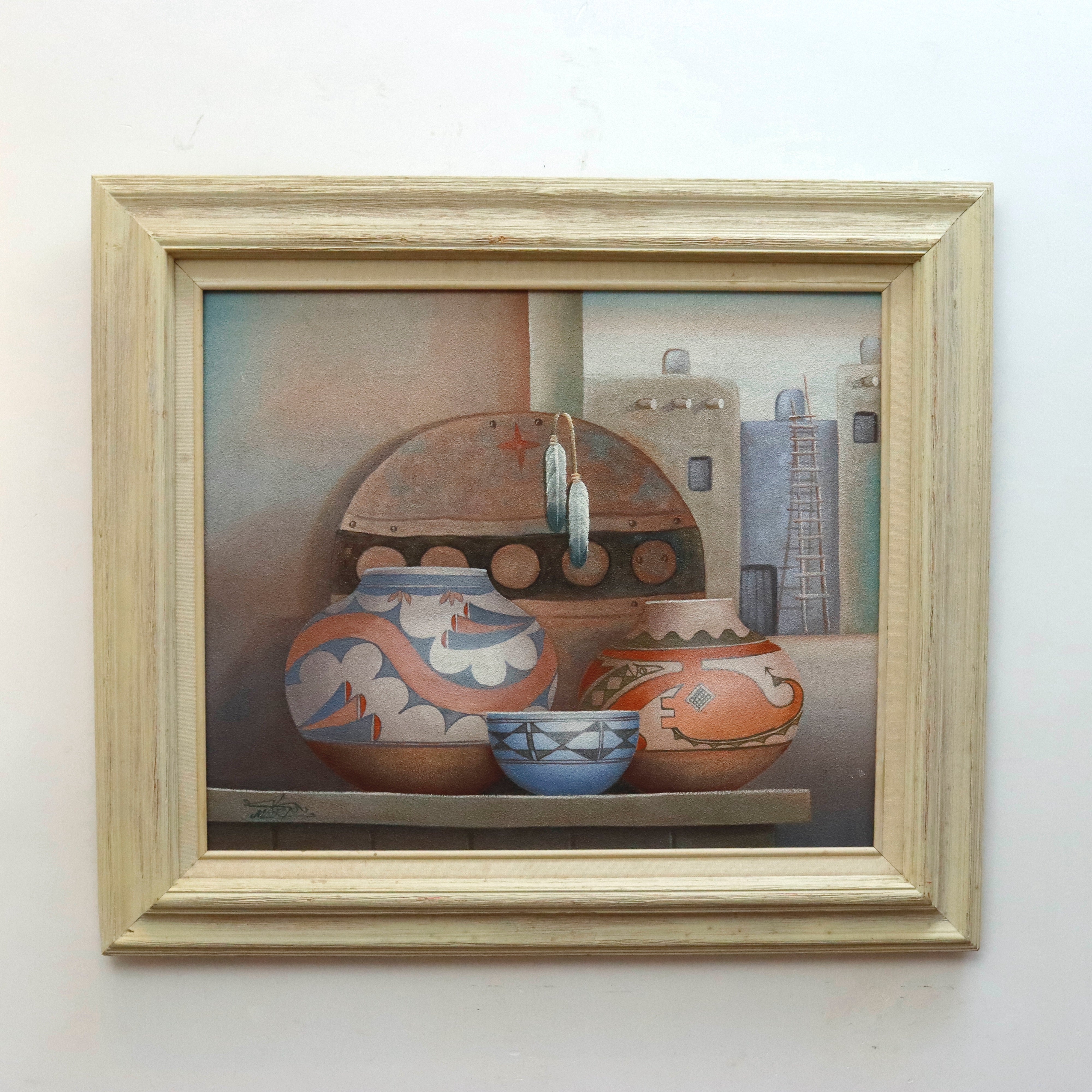 AW087: Mario Jung Pueblo Indian Still Life Sand Painting