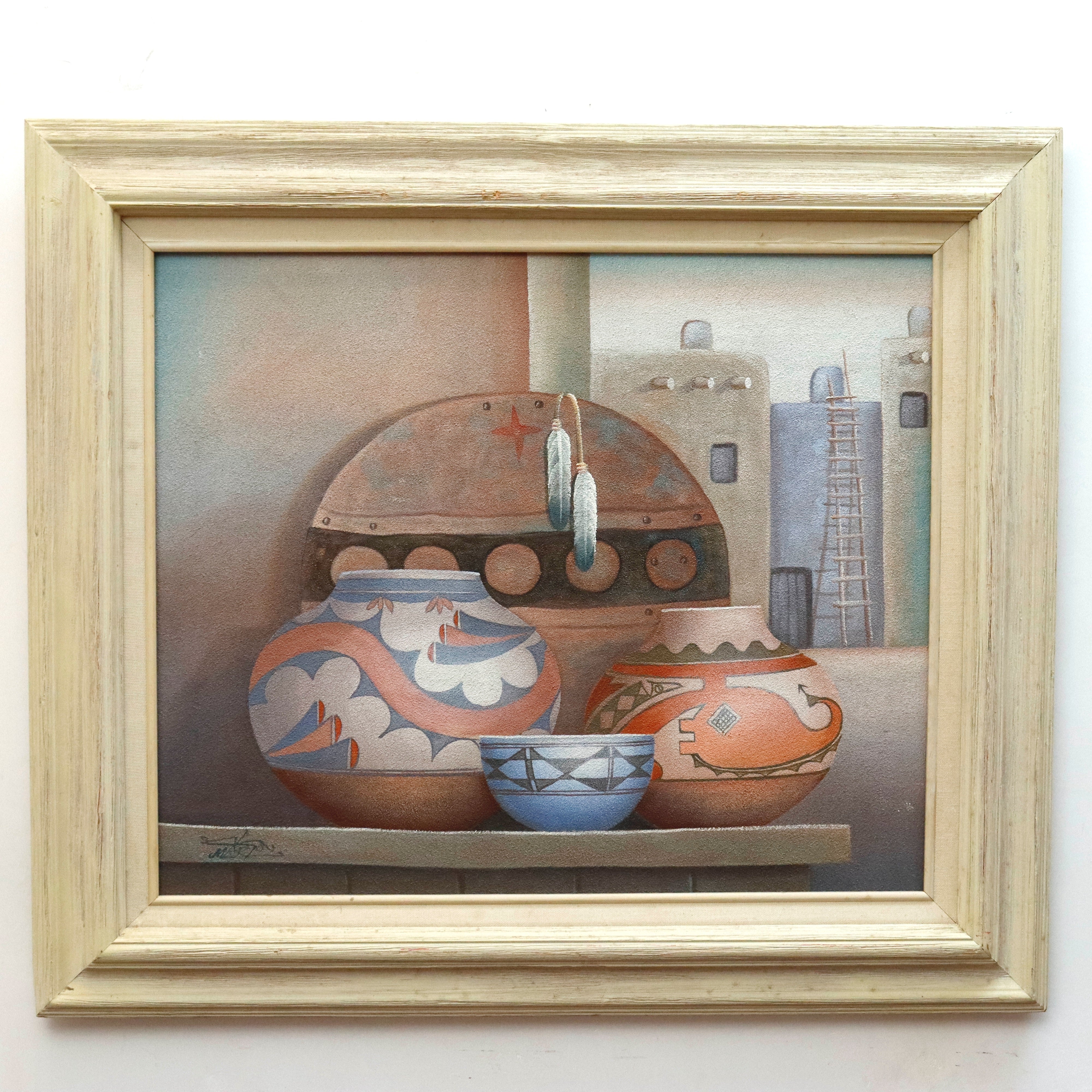 AW087: Mario Jung Pueblo Indian Still Life Sand Painting