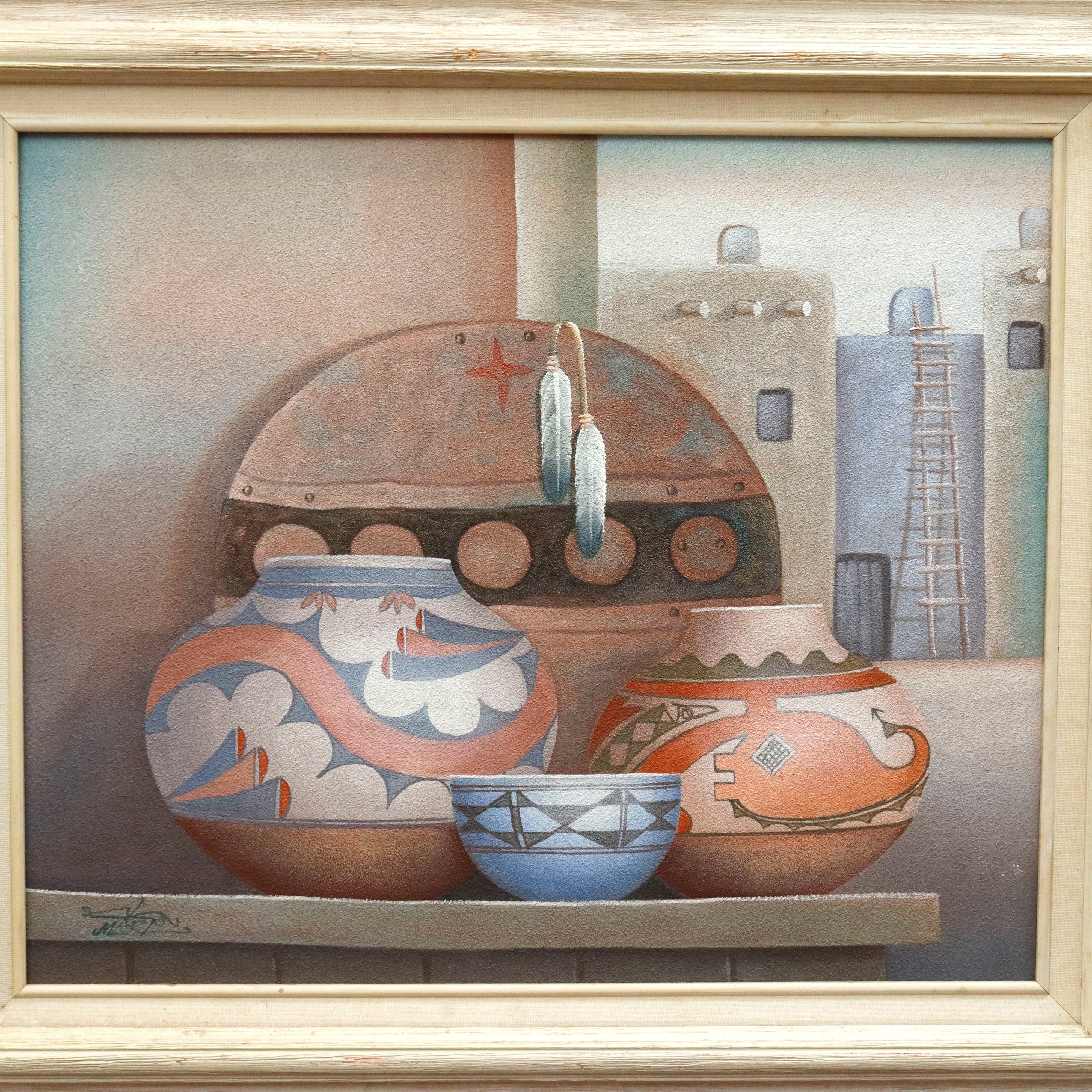 AW087: Mario Jung Pueblo Indian Still Life Sand Painting