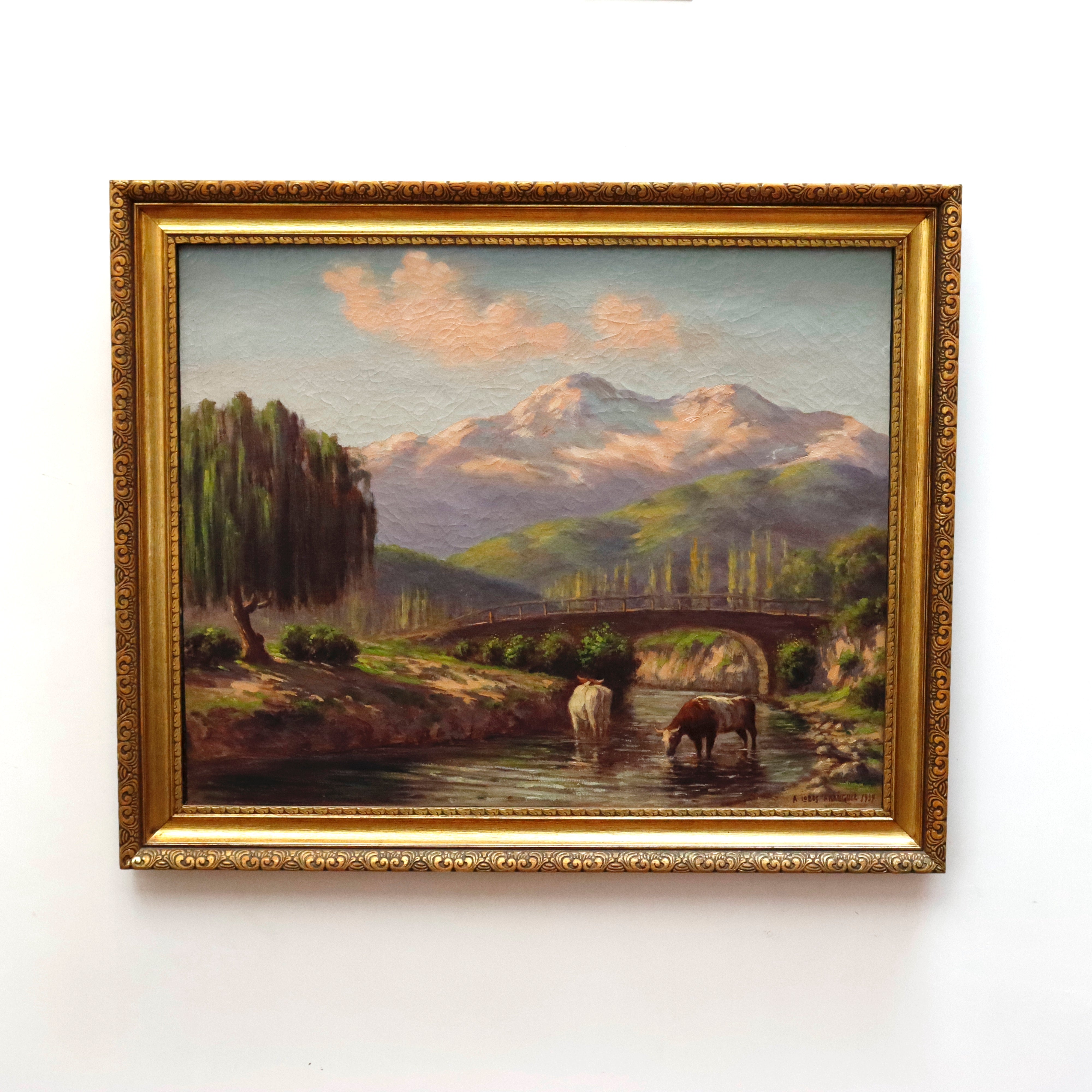 AW044: Alberto Lobos Aranquiz Chilean Artist Oil on Canvas Landscape Painting