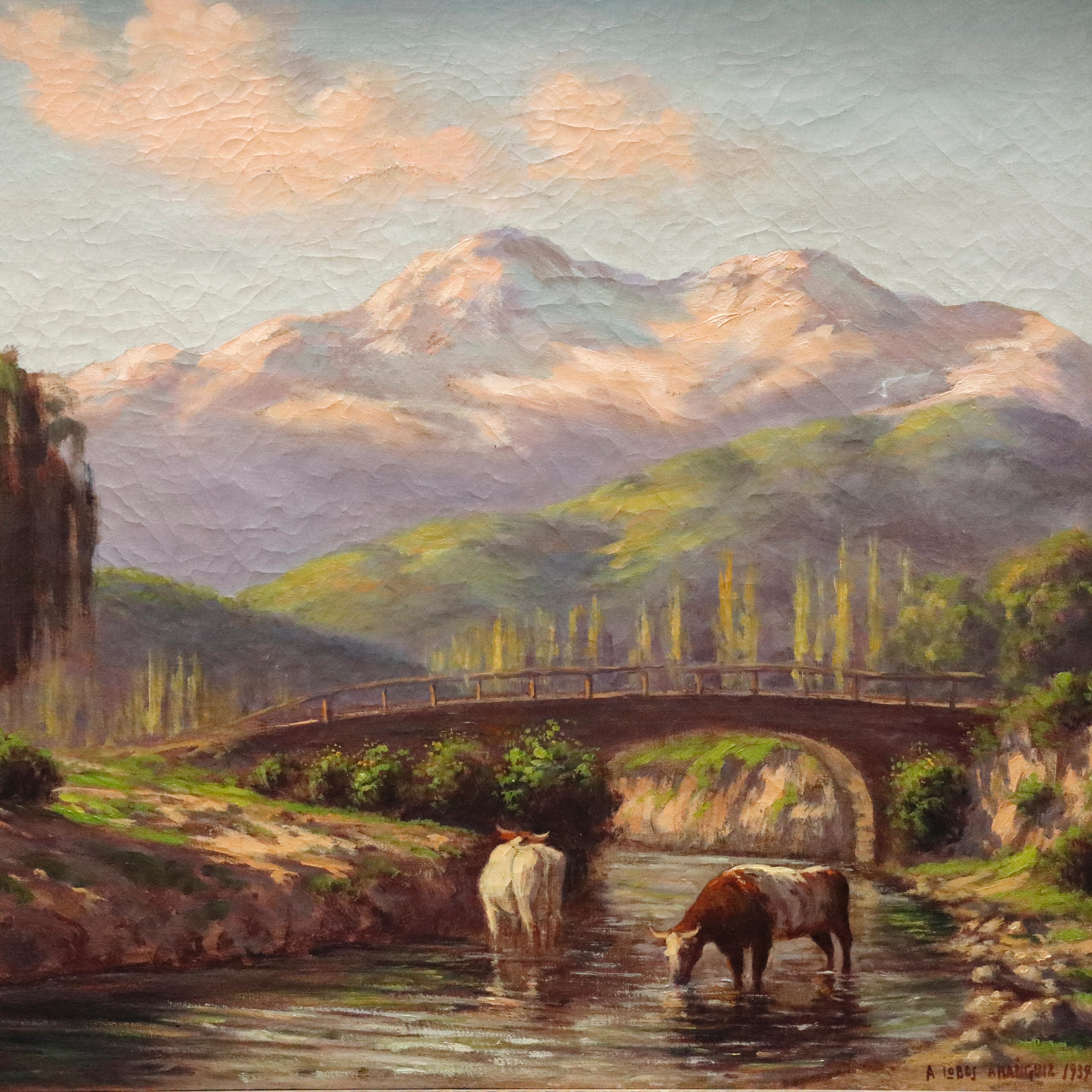 AW044: Alberto Lobos Aranquiz Chilean Artist Oil on Canvas Landscape Painting
