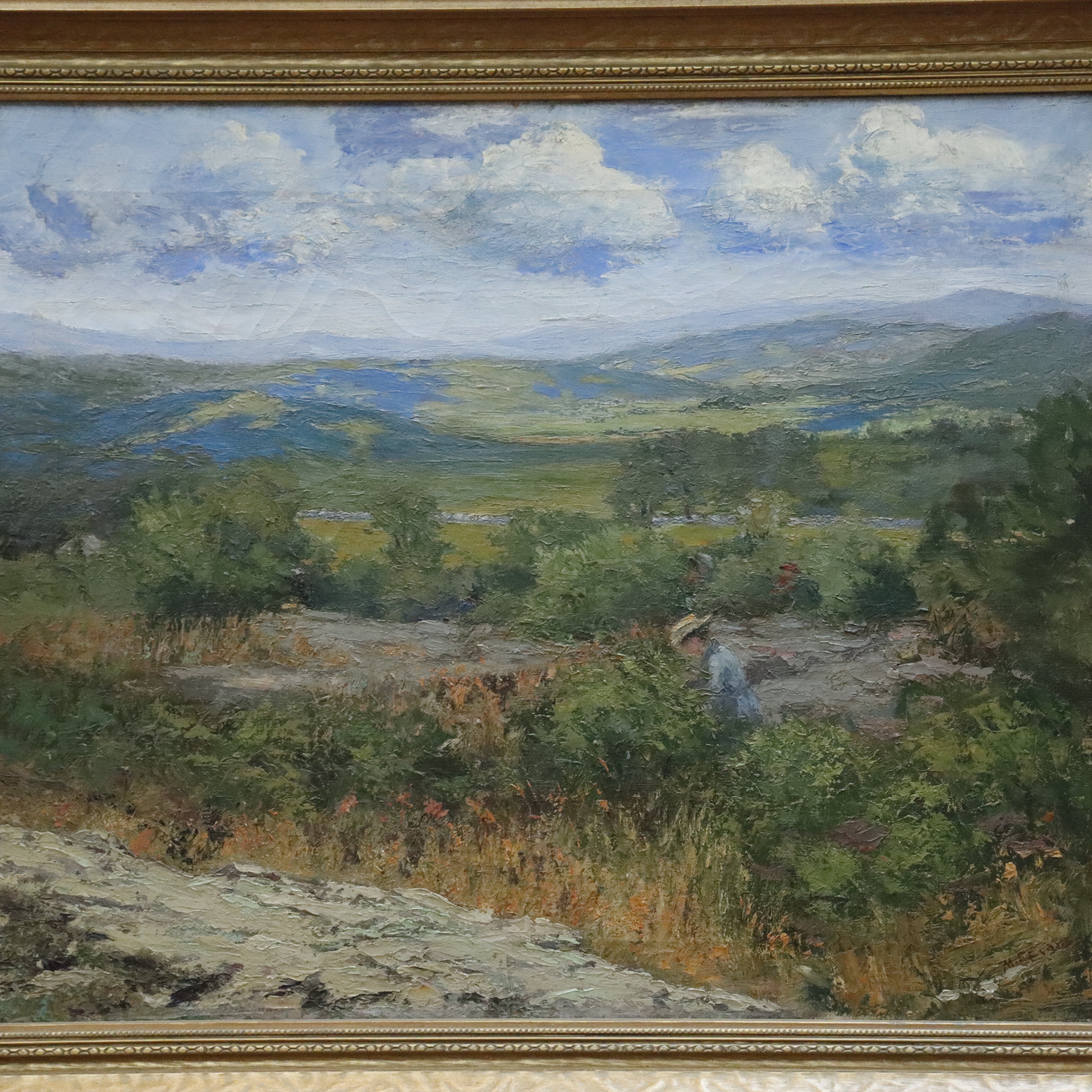 AW152: M E Evans Figure in Landscape Oil on Canvas Early 20th Century