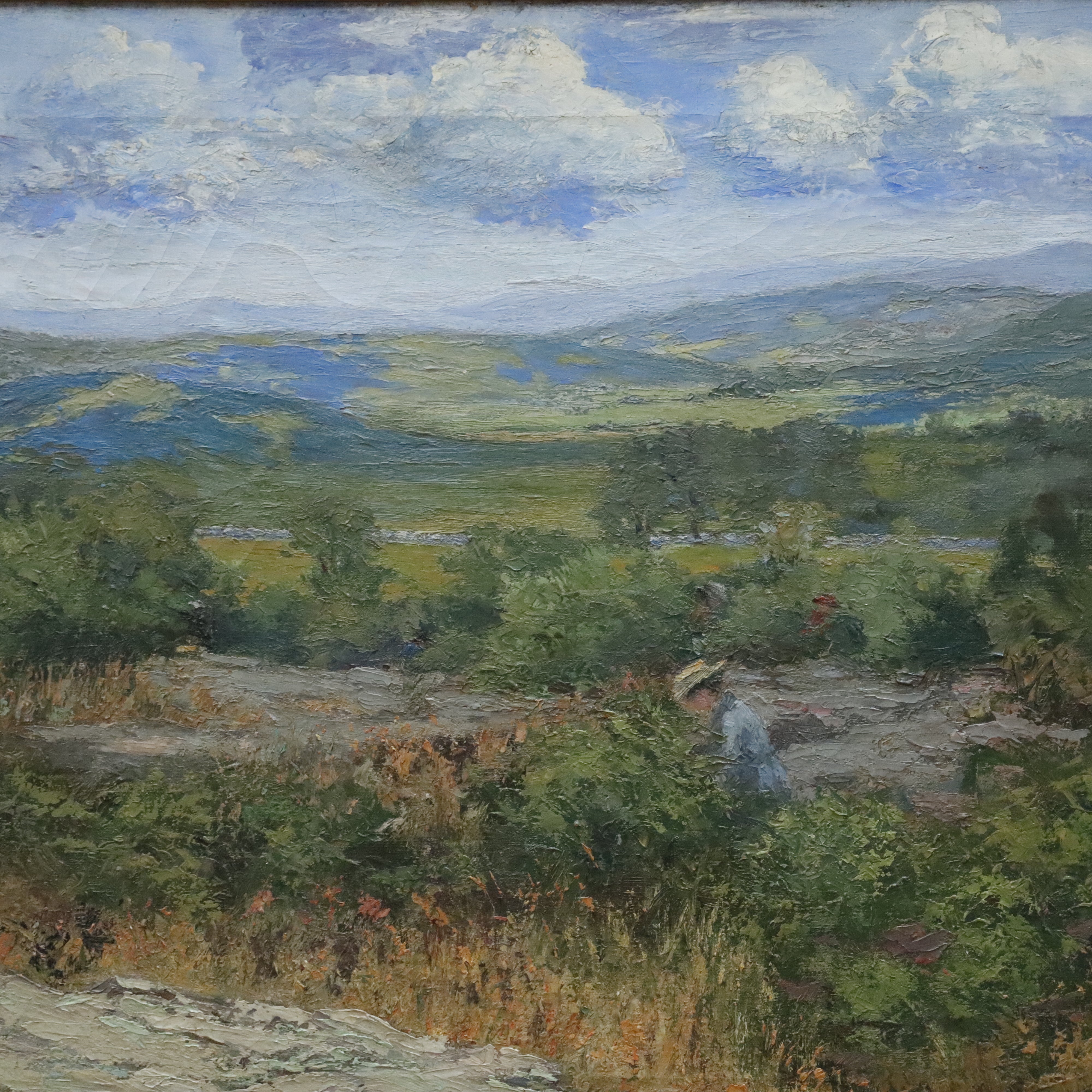 AW152: M E Evans Figure in Landscape Oil on Canvas Early 20th Century