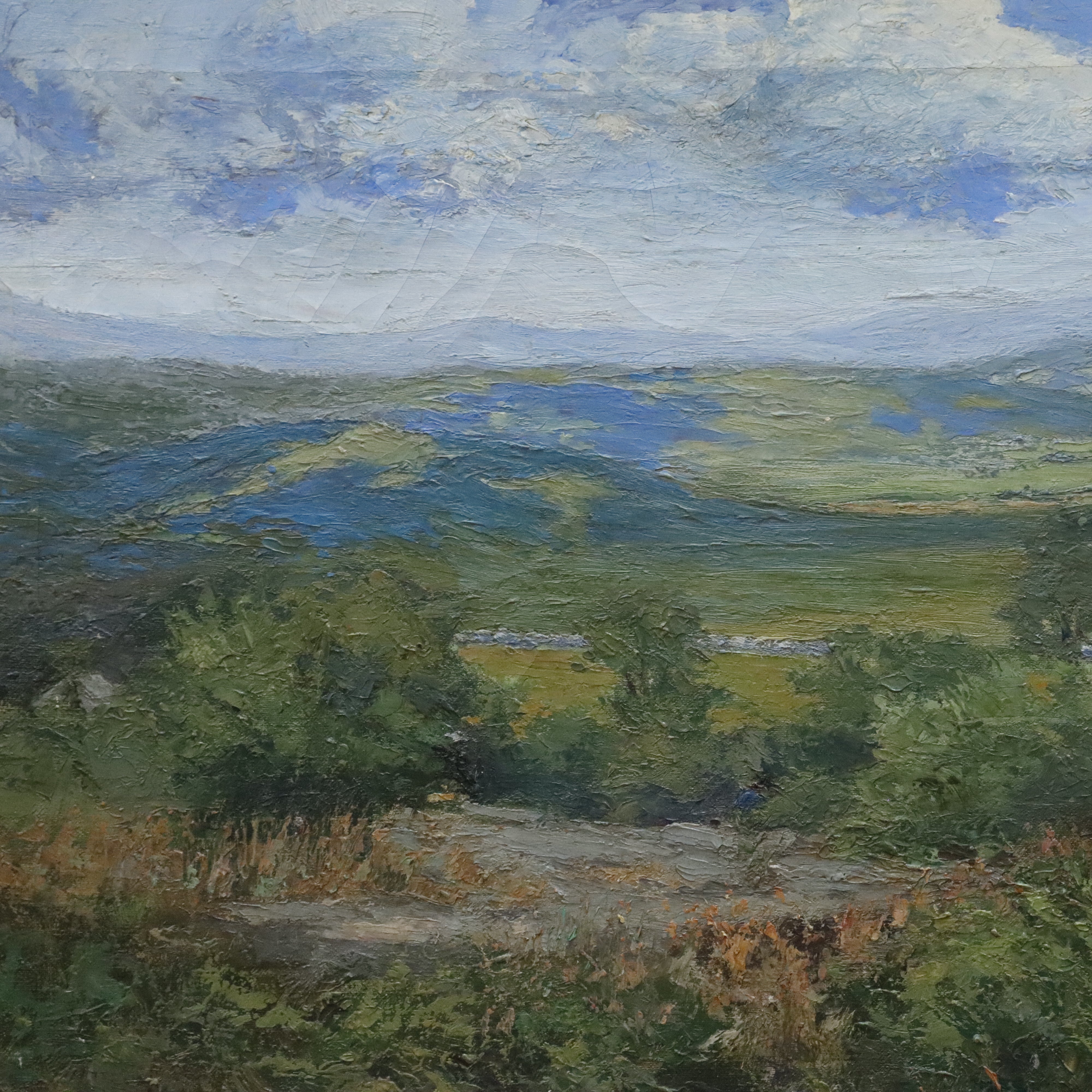 AW152: M E Evans Figure in Landscape Oil on Canvas Early 20th Century