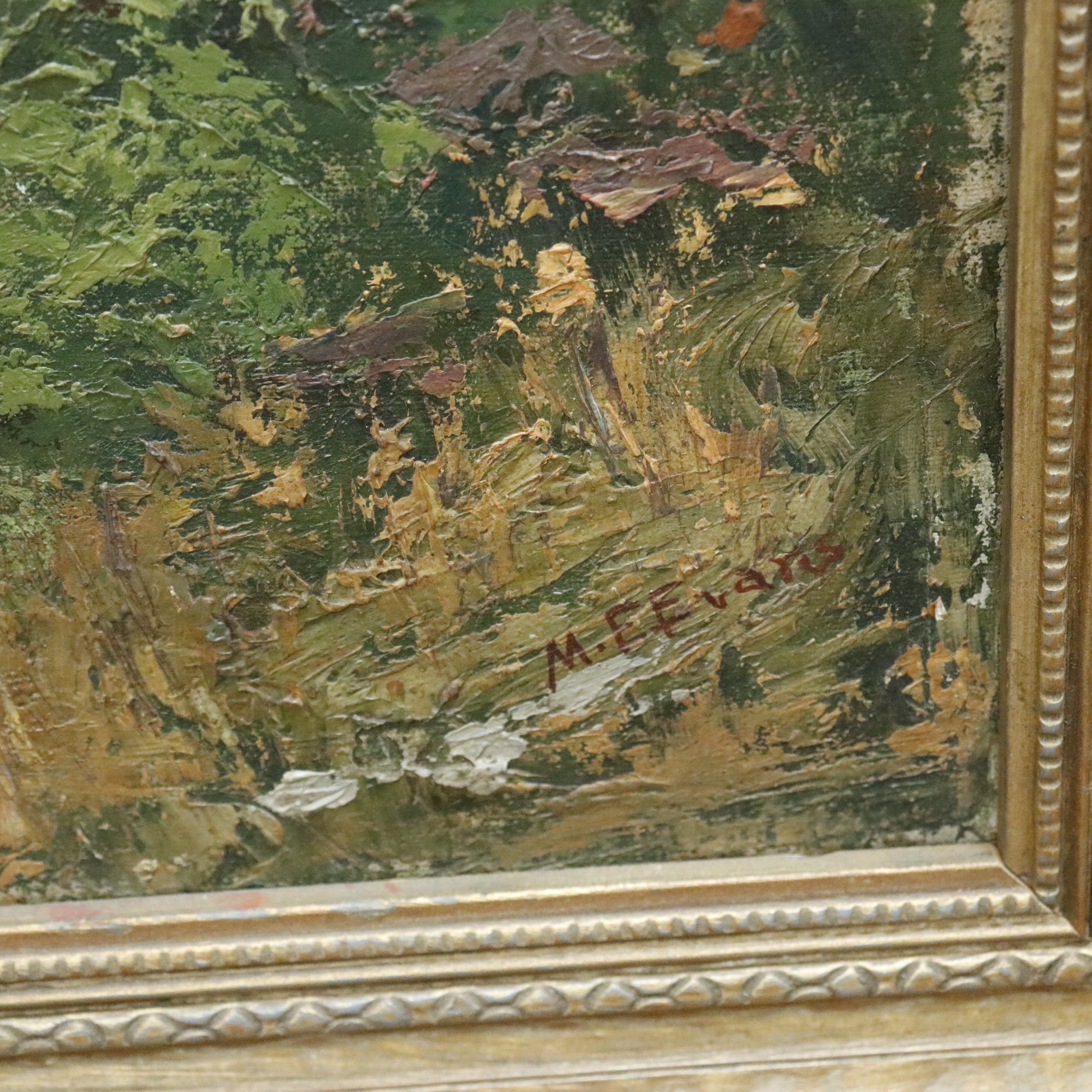 AW152: M E Evans Figure in Landscape Oil on Canvas Early 20th Century