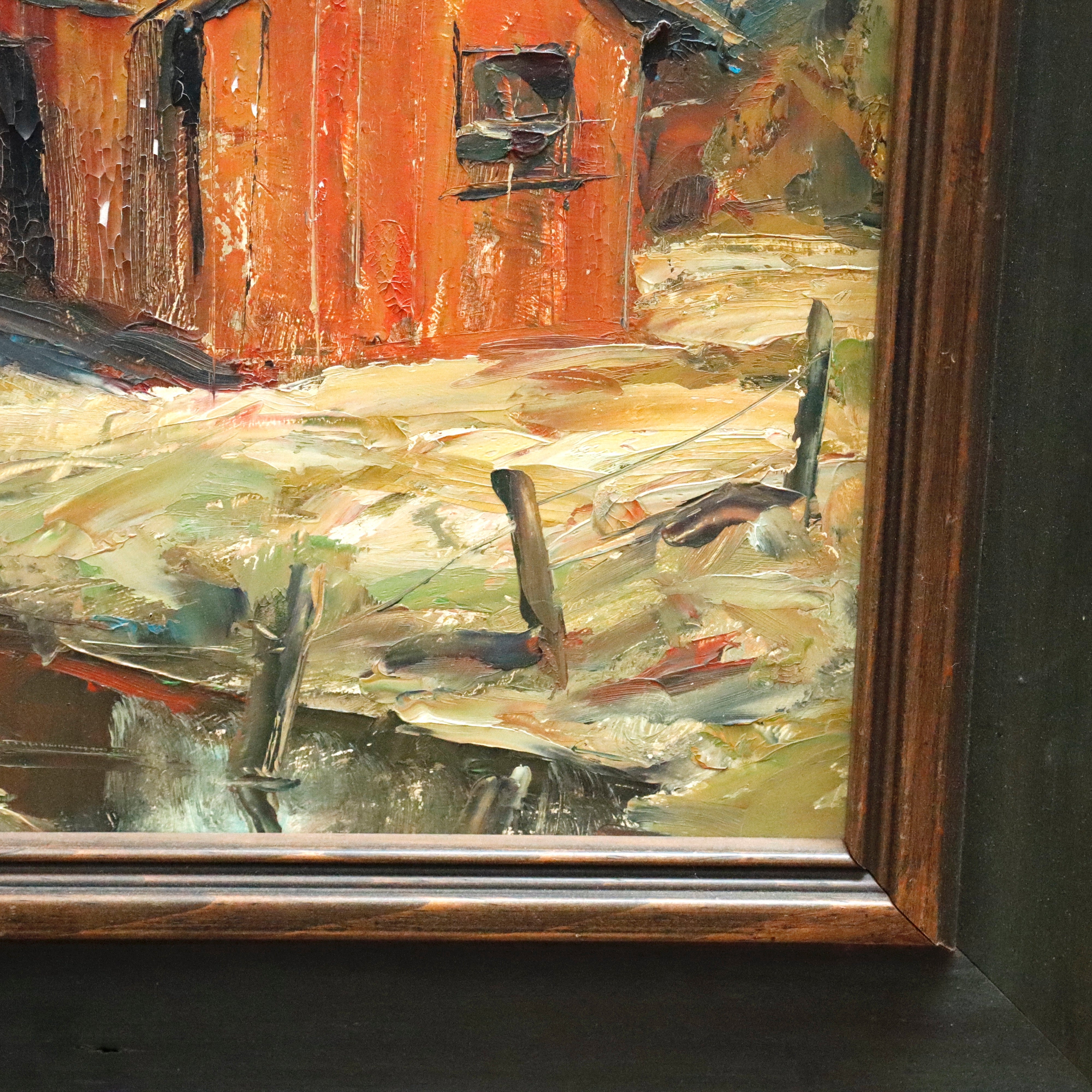 AW153: American School Rustic Cabin in California Landscape Oil on Masonite Board