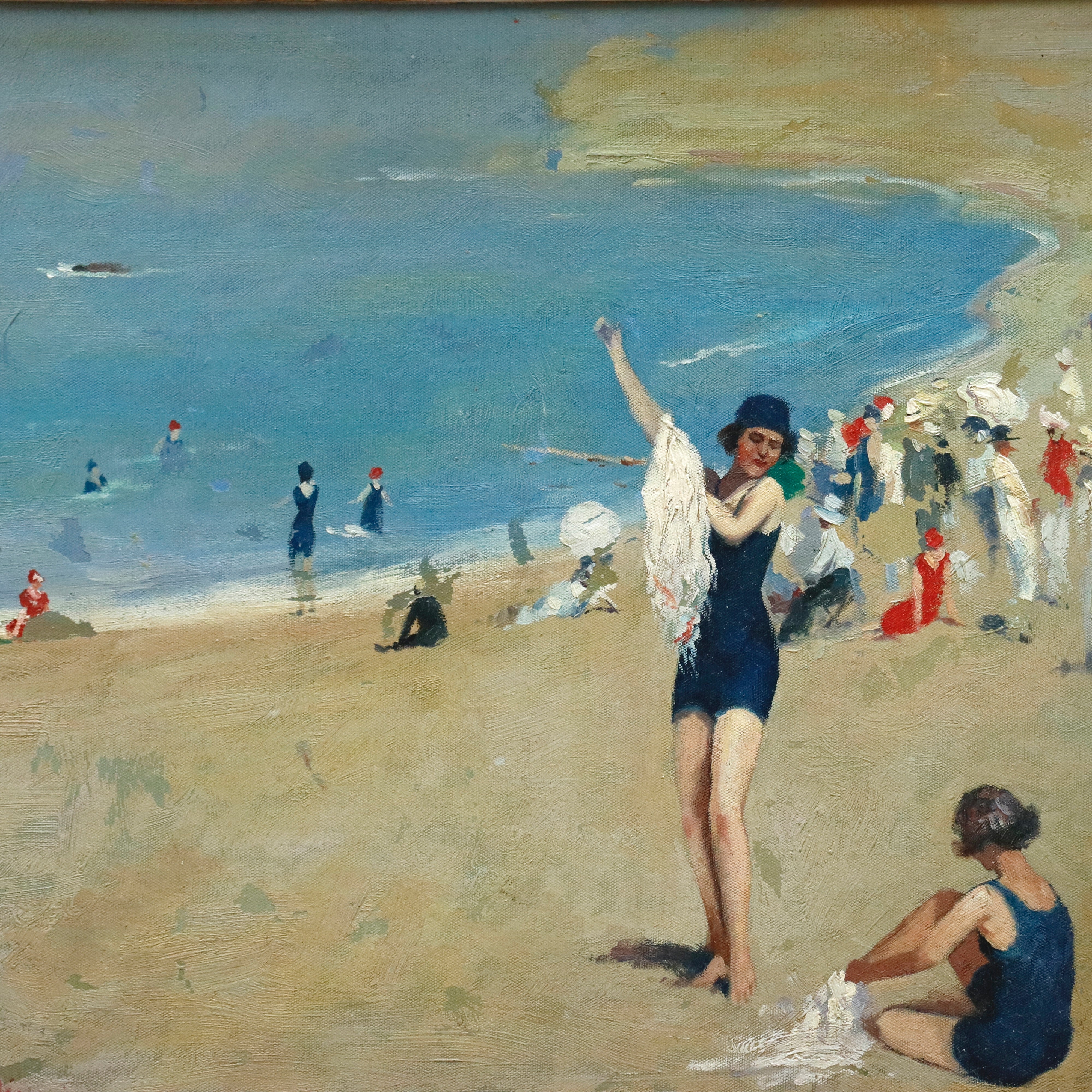AW971: Oscar Riccardi St. Tropic Beach Oil on Board Circa 1917