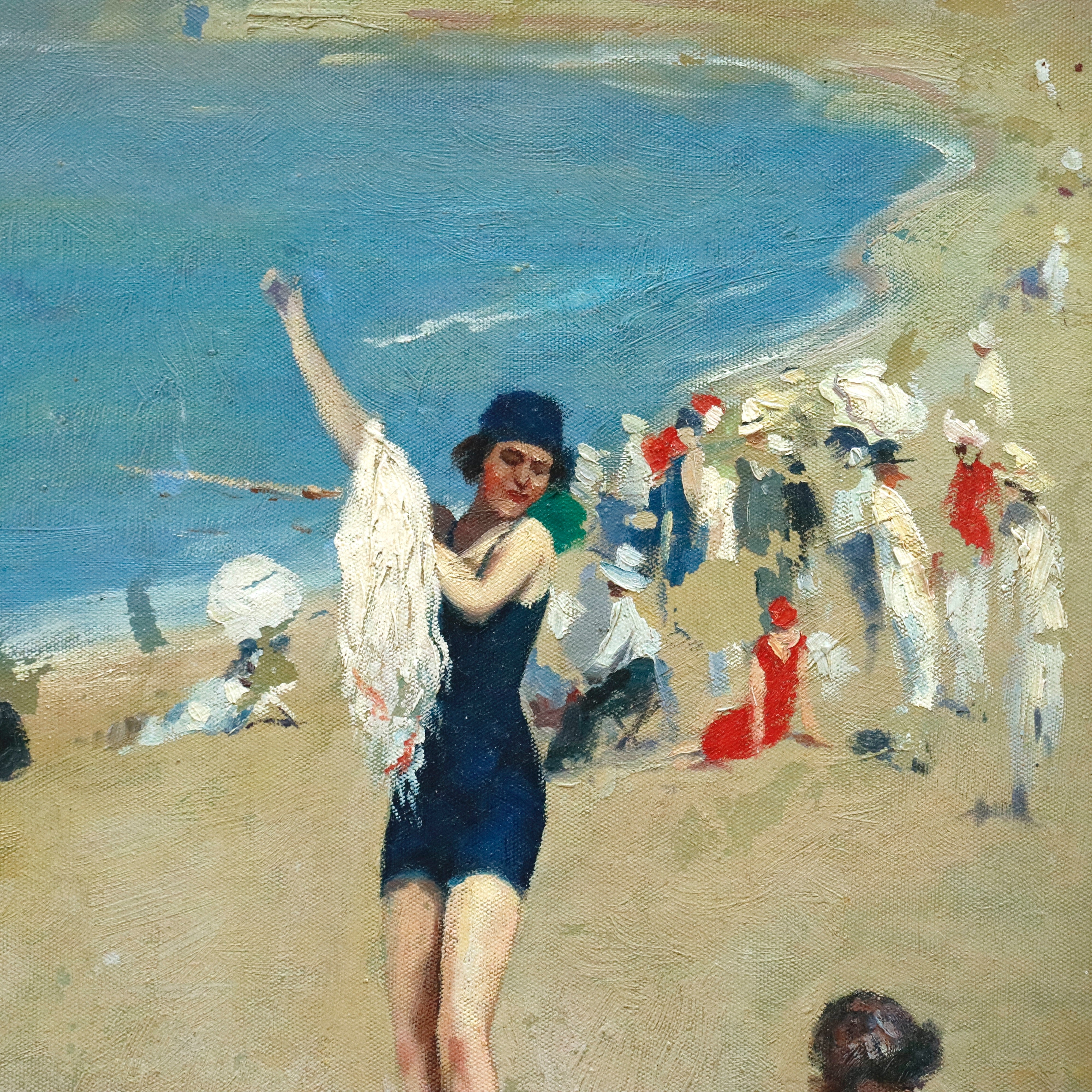 AW971: Oscar Riccardi St. Tropic Beach Oil on Board Circa 1917