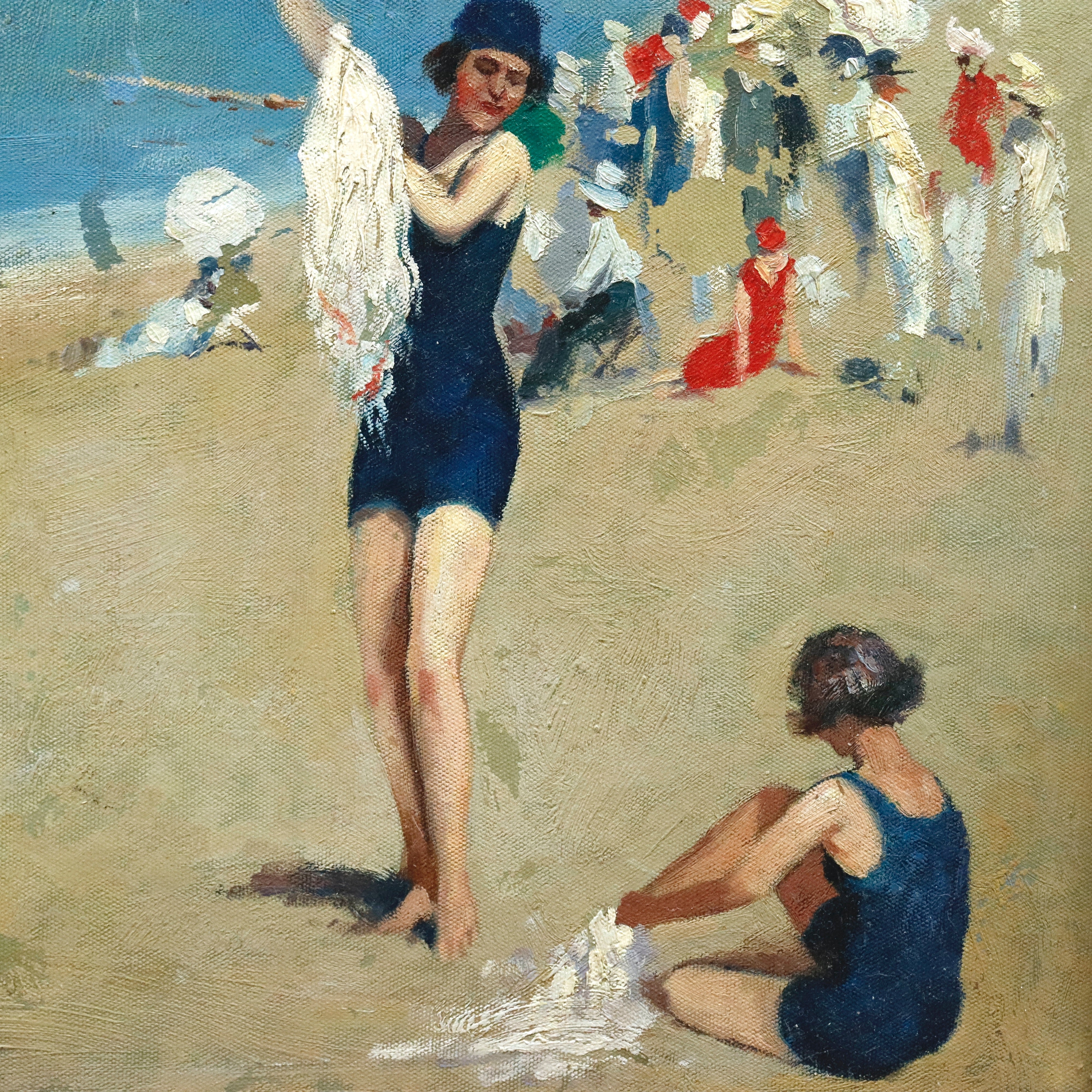 AW971: Oscar Riccardi St. Tropic Beach Oil on Board Circa 1917