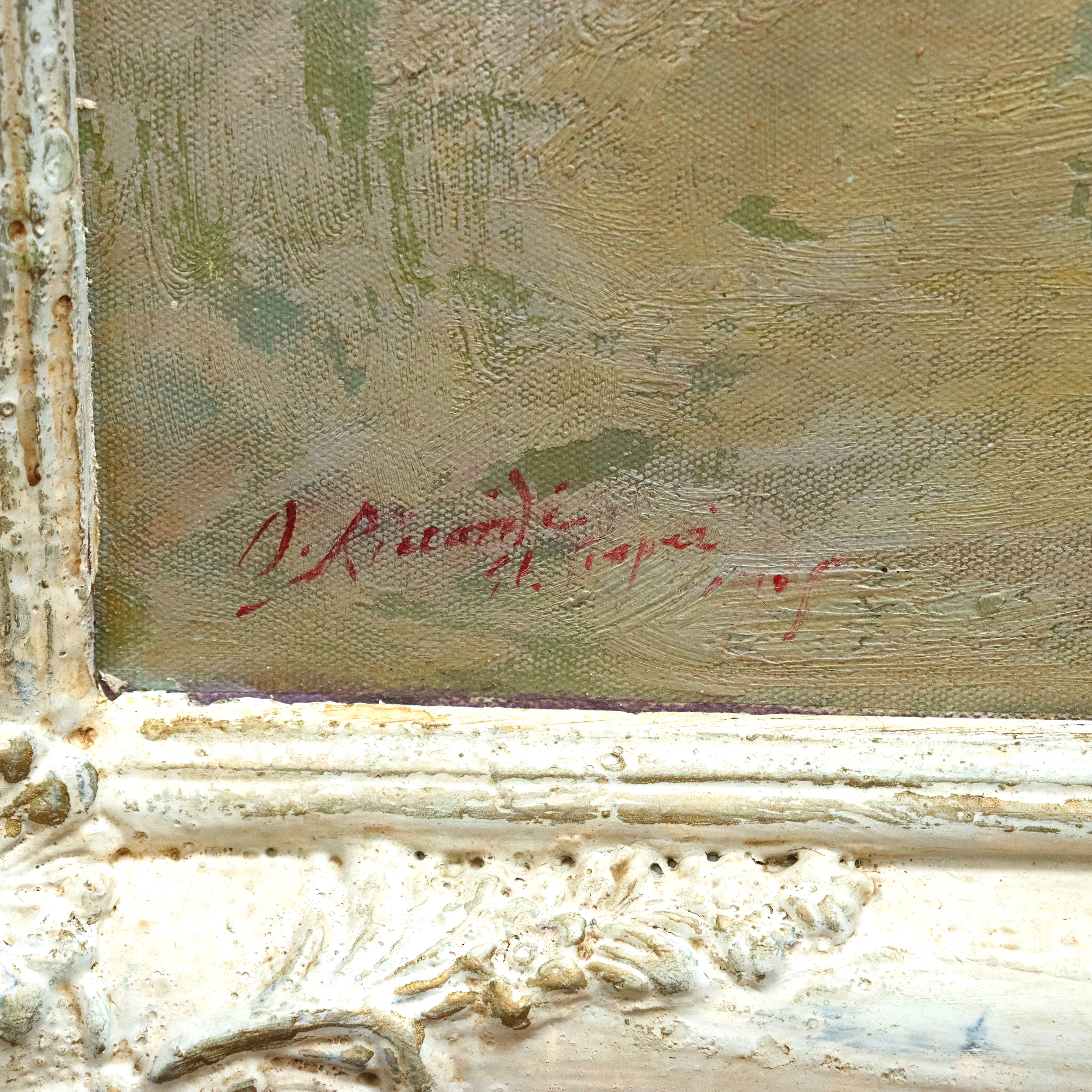 AW971: Oscar Riccardi St. Tropic Beach Oil on Board Circa 1917