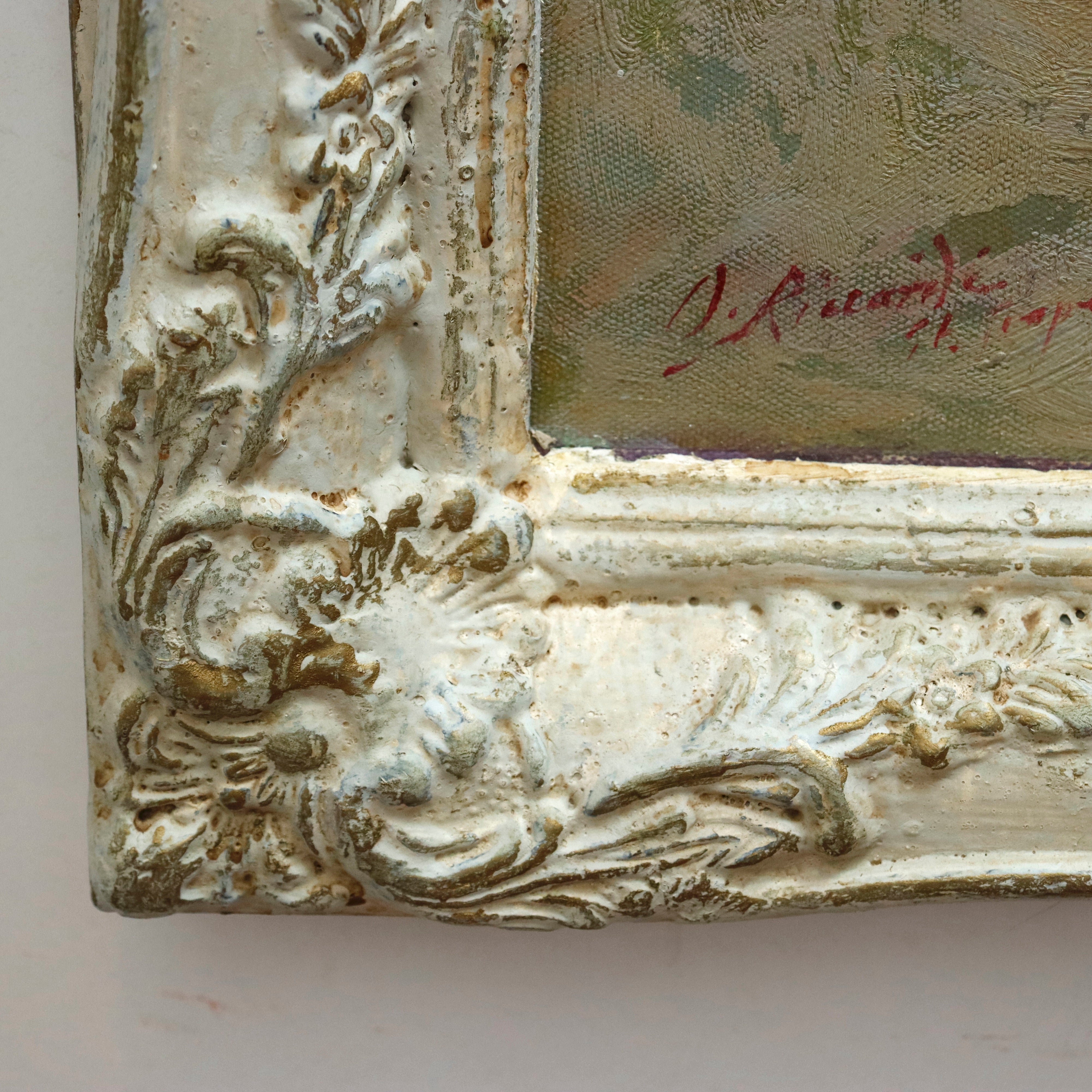 AW971: Oscar Riccardi St. Tropic Beach Oil on Board Circa 1917