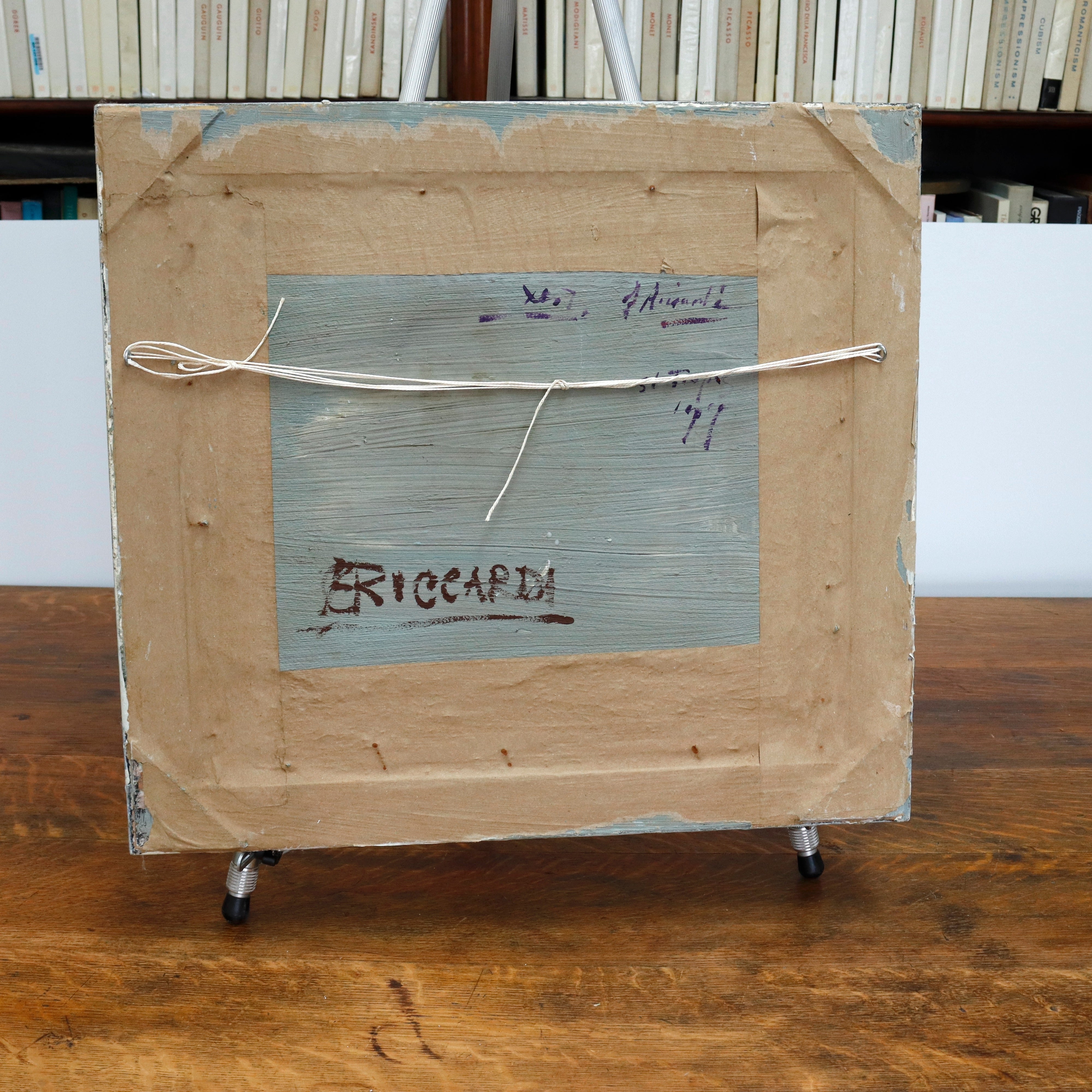 AW971: Oscar Riccardi St. Tropic Beach Oil on Board Circa 1917