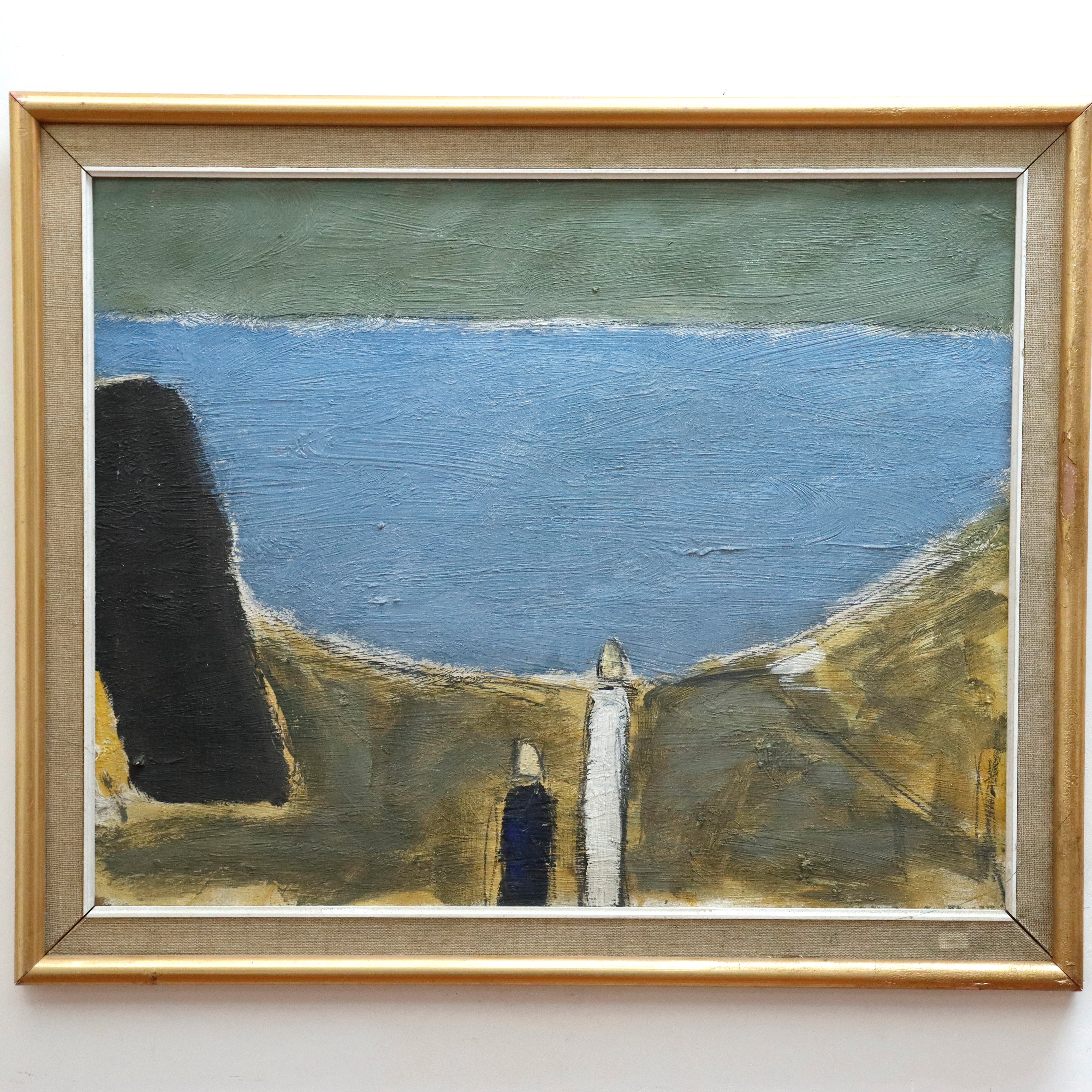 AW950: Livio Marzot Figures in a Landscape Modernist Mid Century Oil on Board