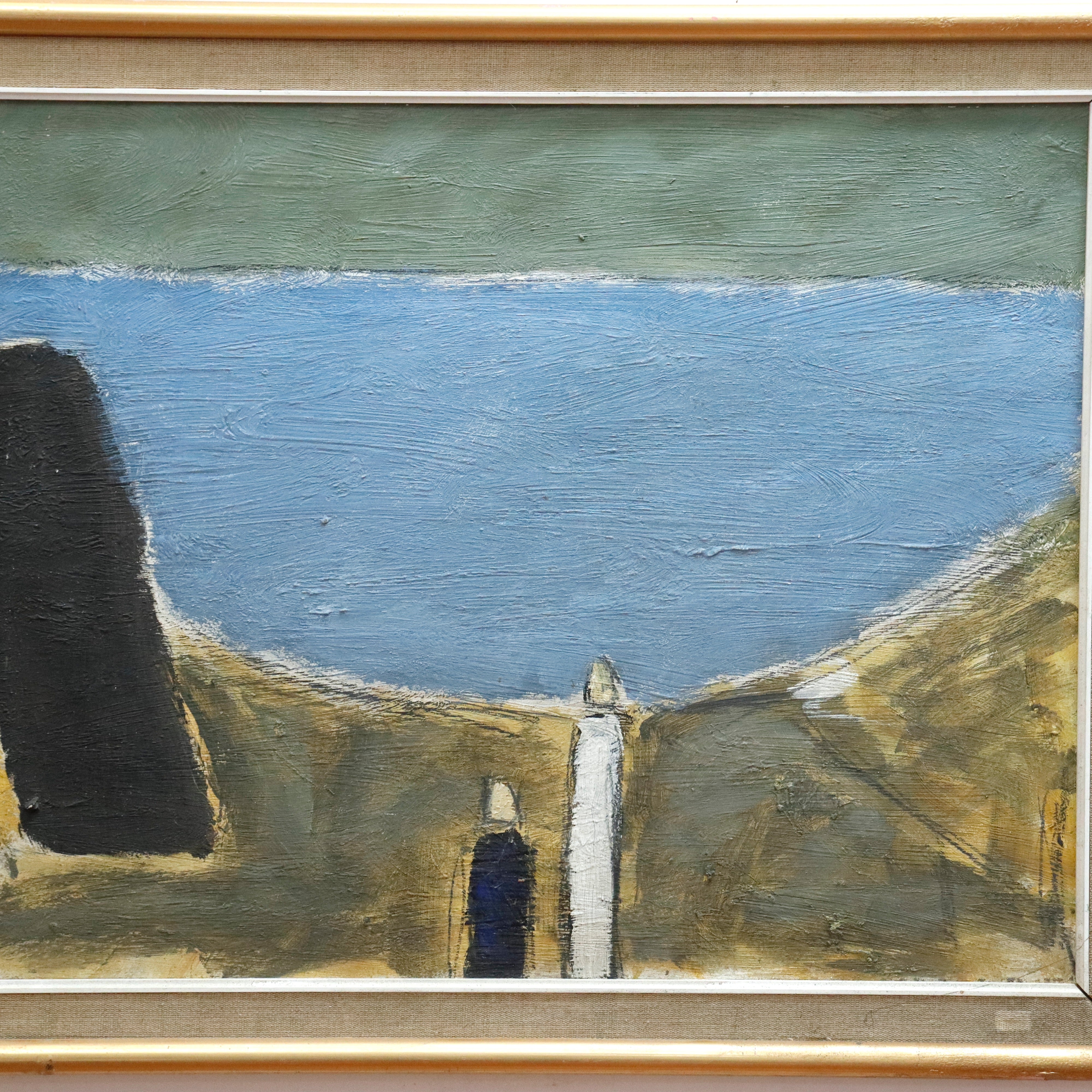 AW950: Livio Marzot Figures in a Landscape Modernist Mid Century Oil on Board