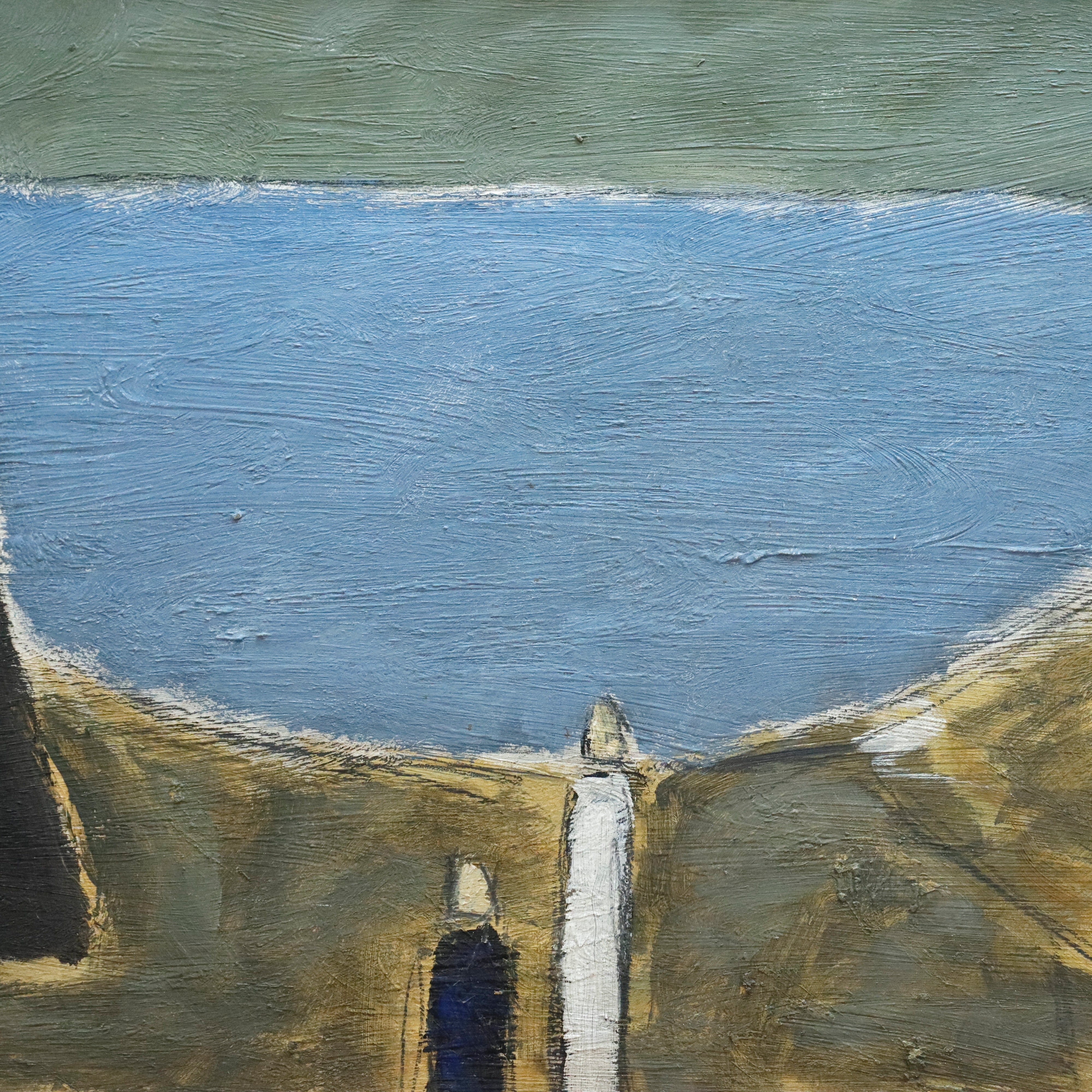 AW950: Livio Marzot Figures in a Landscape Modernist Mid Century Oil on Board