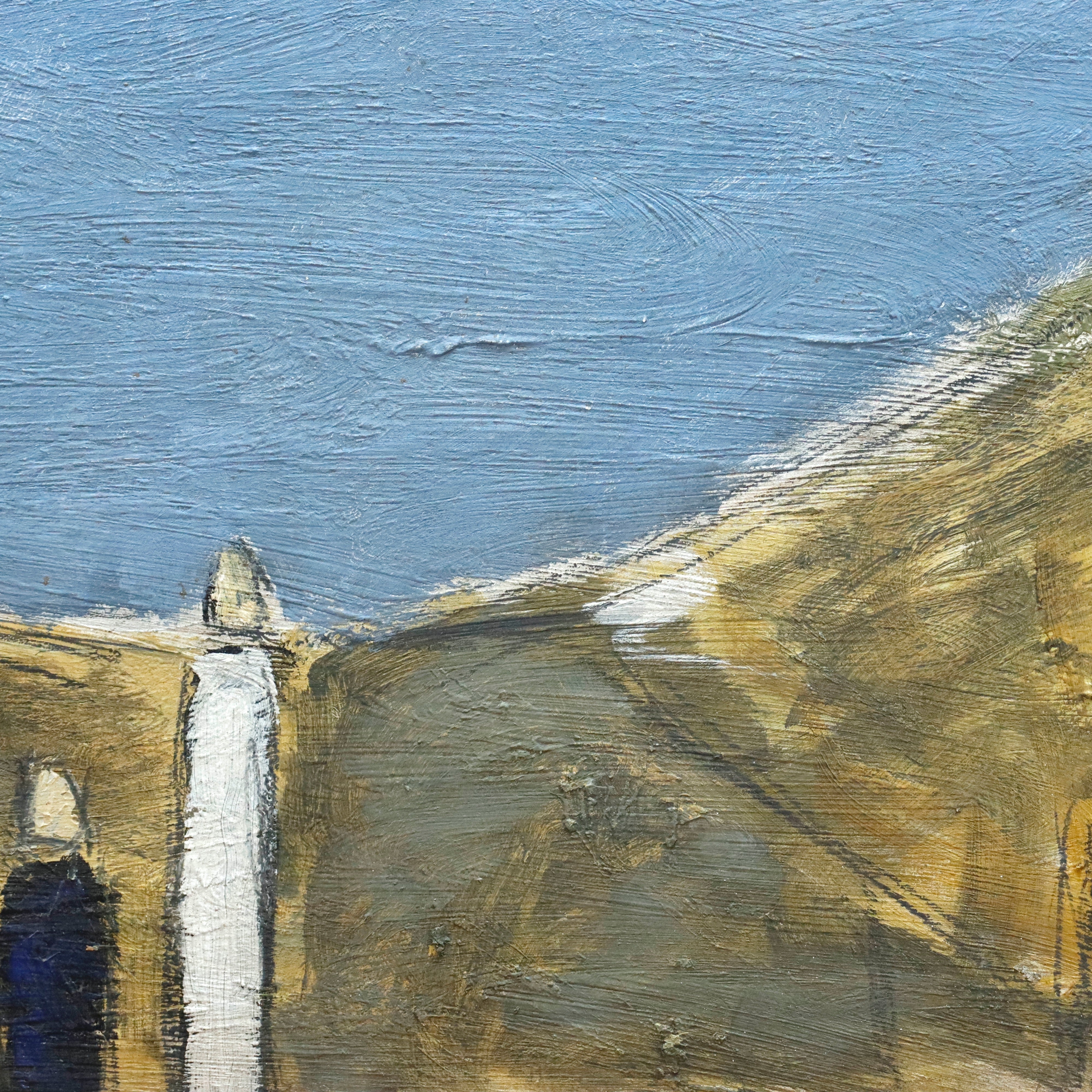 AW950: Livio Marzot Figures in a Landscape Modernist Mid Century Oil on Board