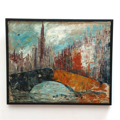 Cory Imports Italian School Modernist Cityscape Oil on Canvas  | Work of Man