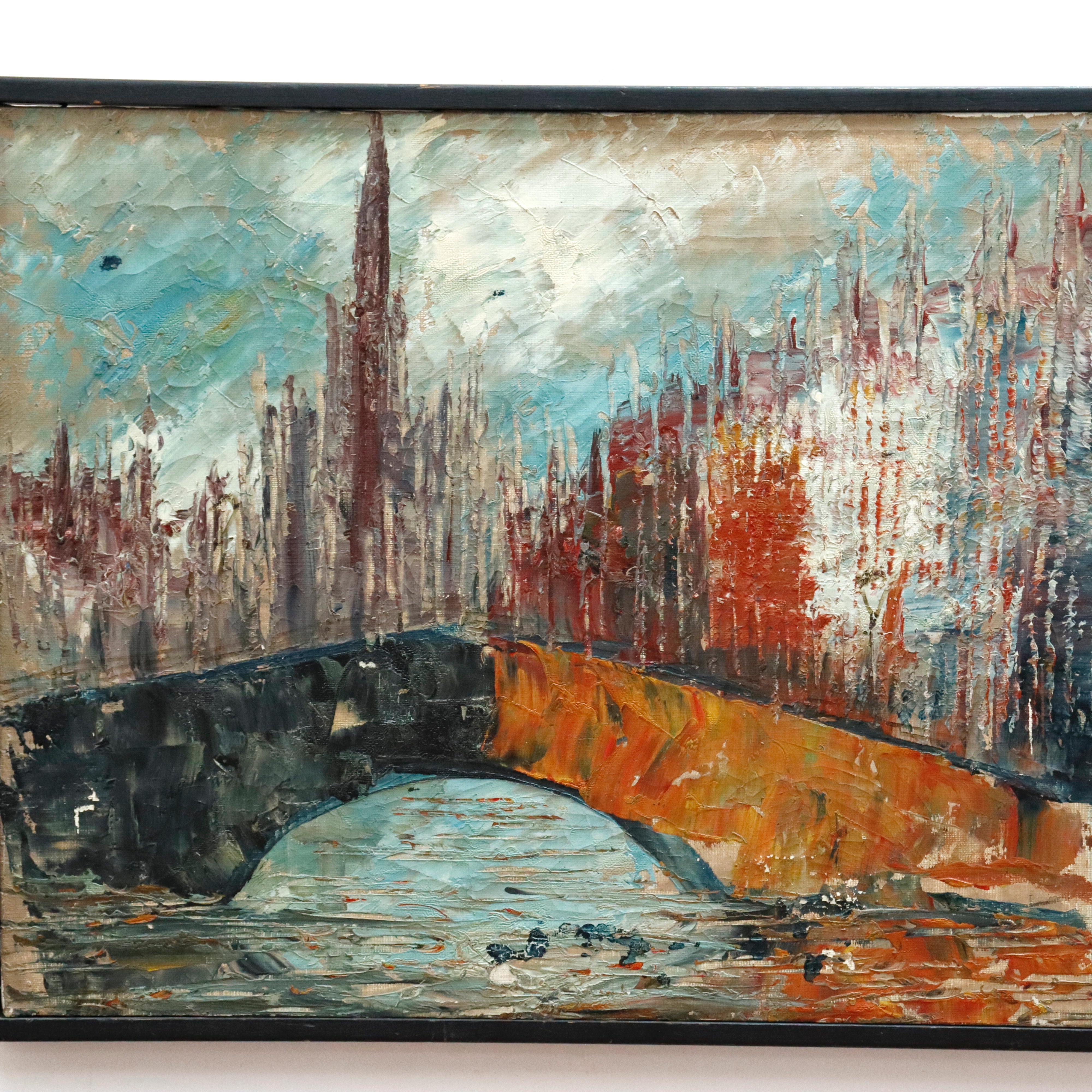 AW138: Cory Imports Italian School Modernist Cityscape Oil on Canvas