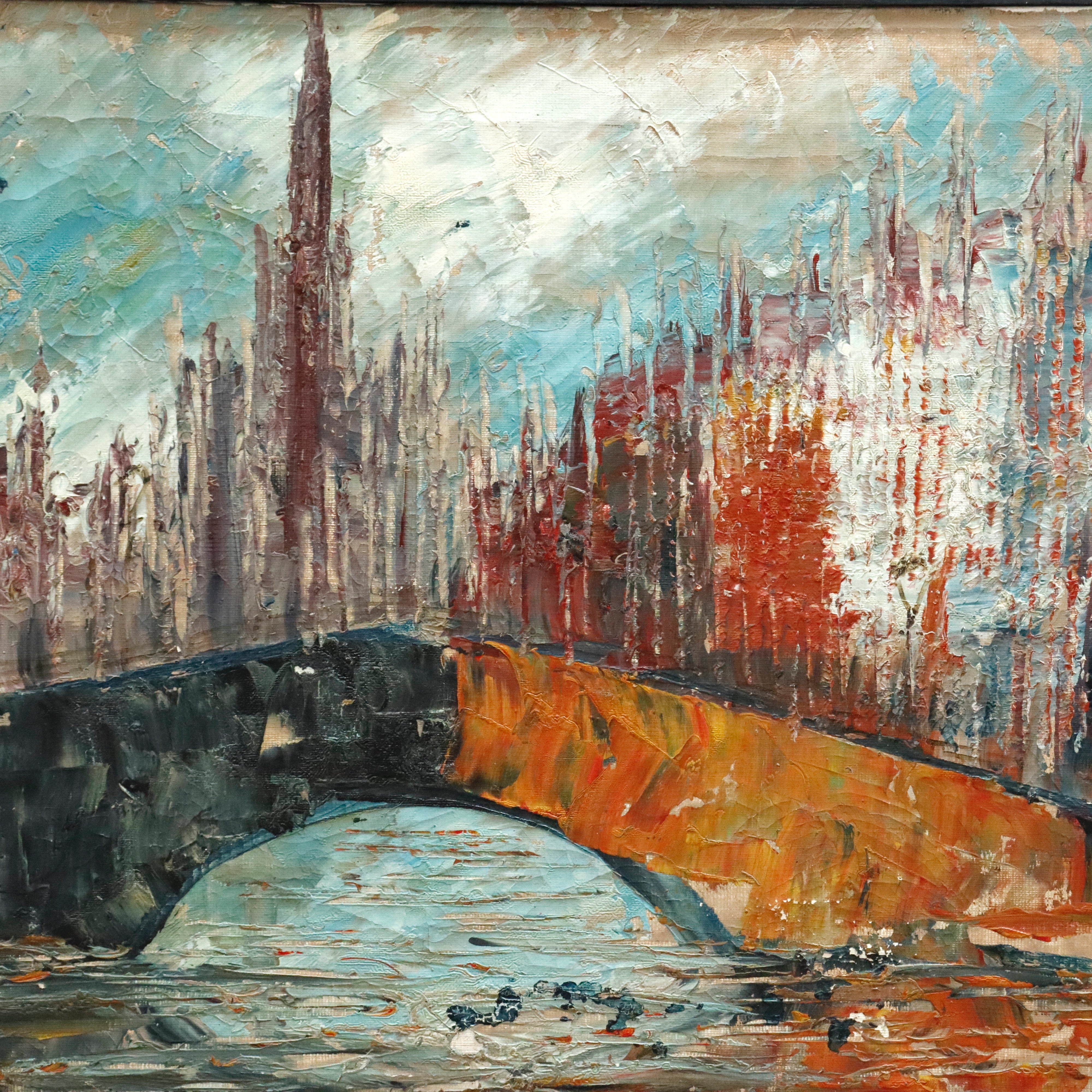 AW138: Cory Imports Italian School Modernist Cityscape Oil on Canvas