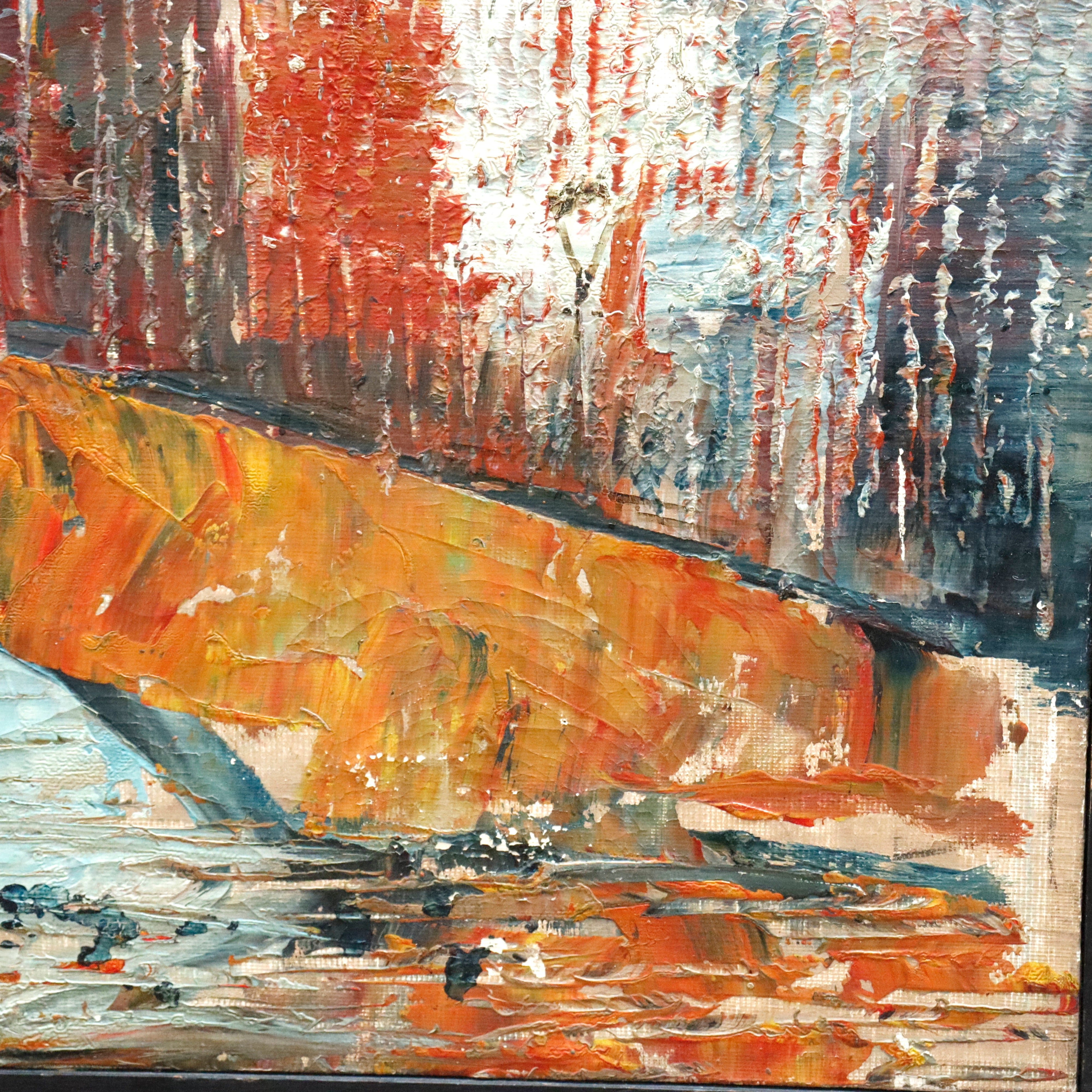 AW138: Cory Imports Italian School Modernist Cityscape Oil on Canvas